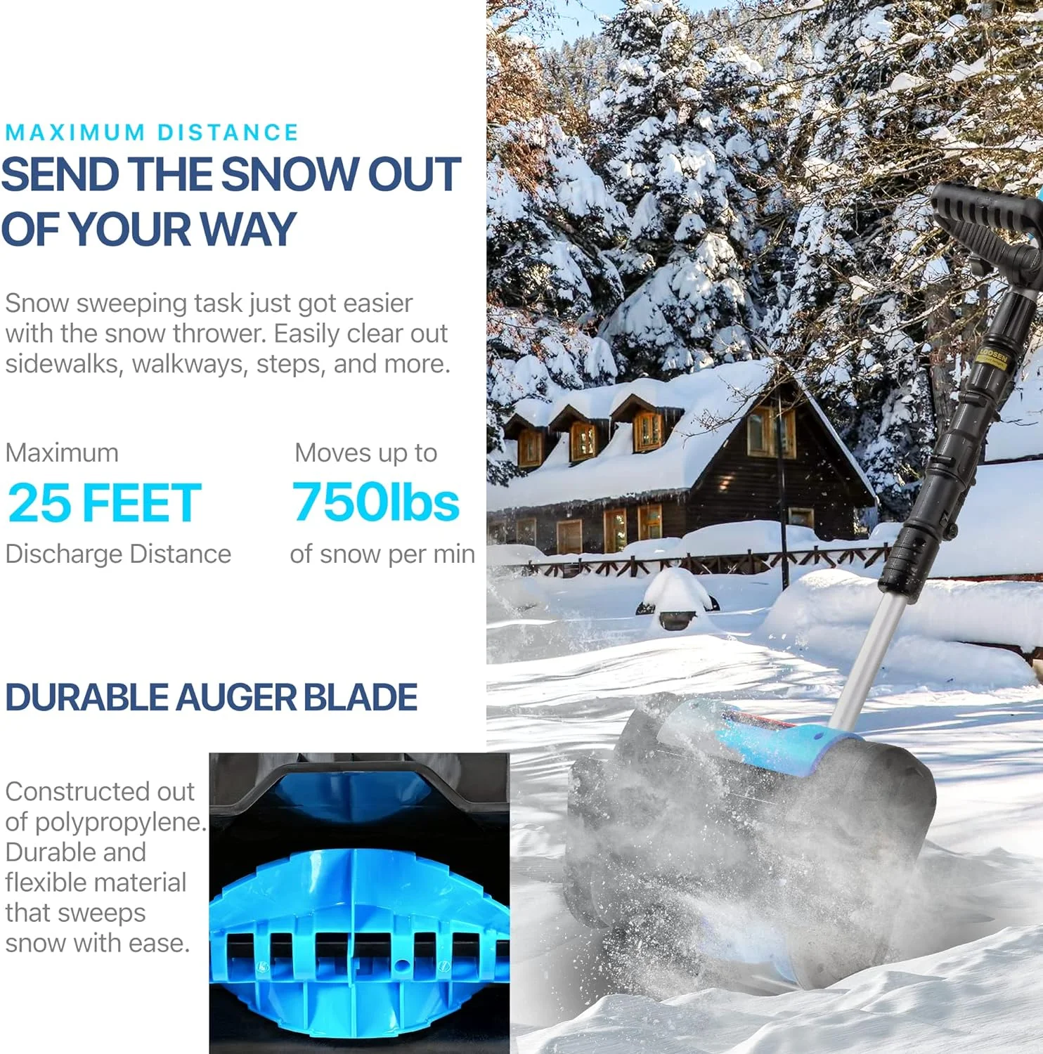 Portable Electric Snow Thrower Shovel 20V 2Ah Cordless Battery System - Image 6