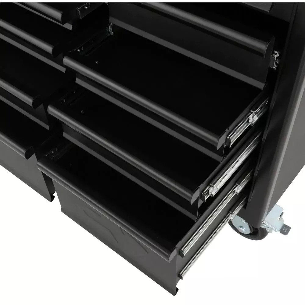 Établi mobile robuste avec coffre à outils à 10 tiroirs profonds, 152 cm de large, noir mat