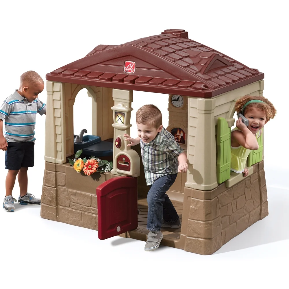 Neat Tidy Cottage II Brown Playhouse Plastic Kids Outdoor Toy(Brown) - Image 2