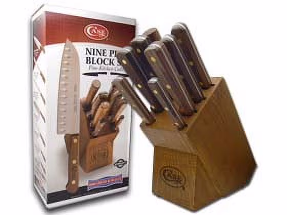 Case XX Solid Walnut Kitchen Knife Set, Stainless Steel Blades, Full Tang, 9 - Piece