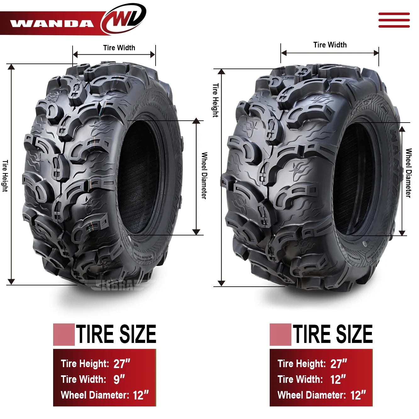 Set 4 27x9-12 27x12-12 ATV Tires for 2014 Polaris RZR 900 Orange/Red - Image 4