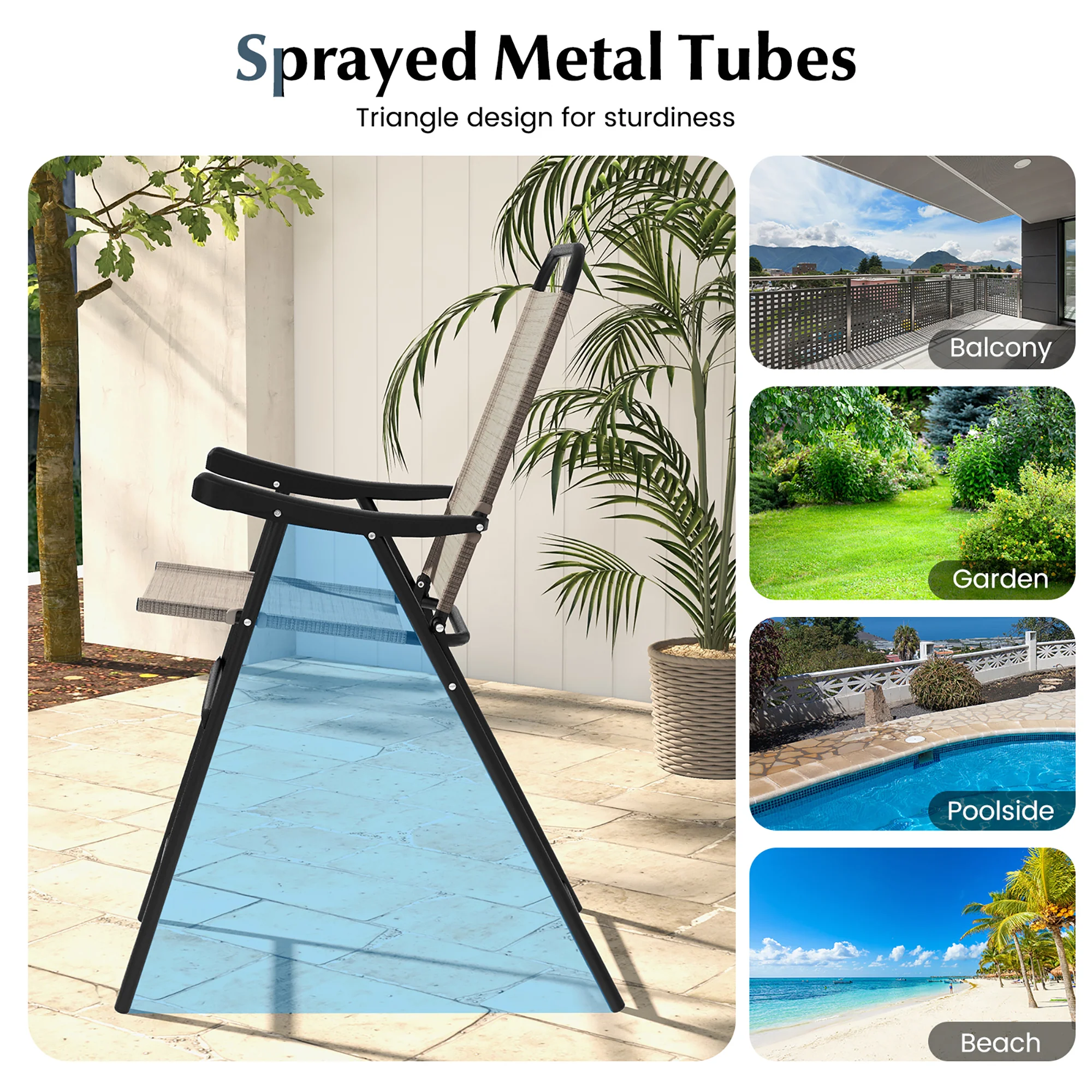 Gymax 4 PCS Patio Bar Chair Folding Bar Height Metal Frame w/ Footrest Garden Blue