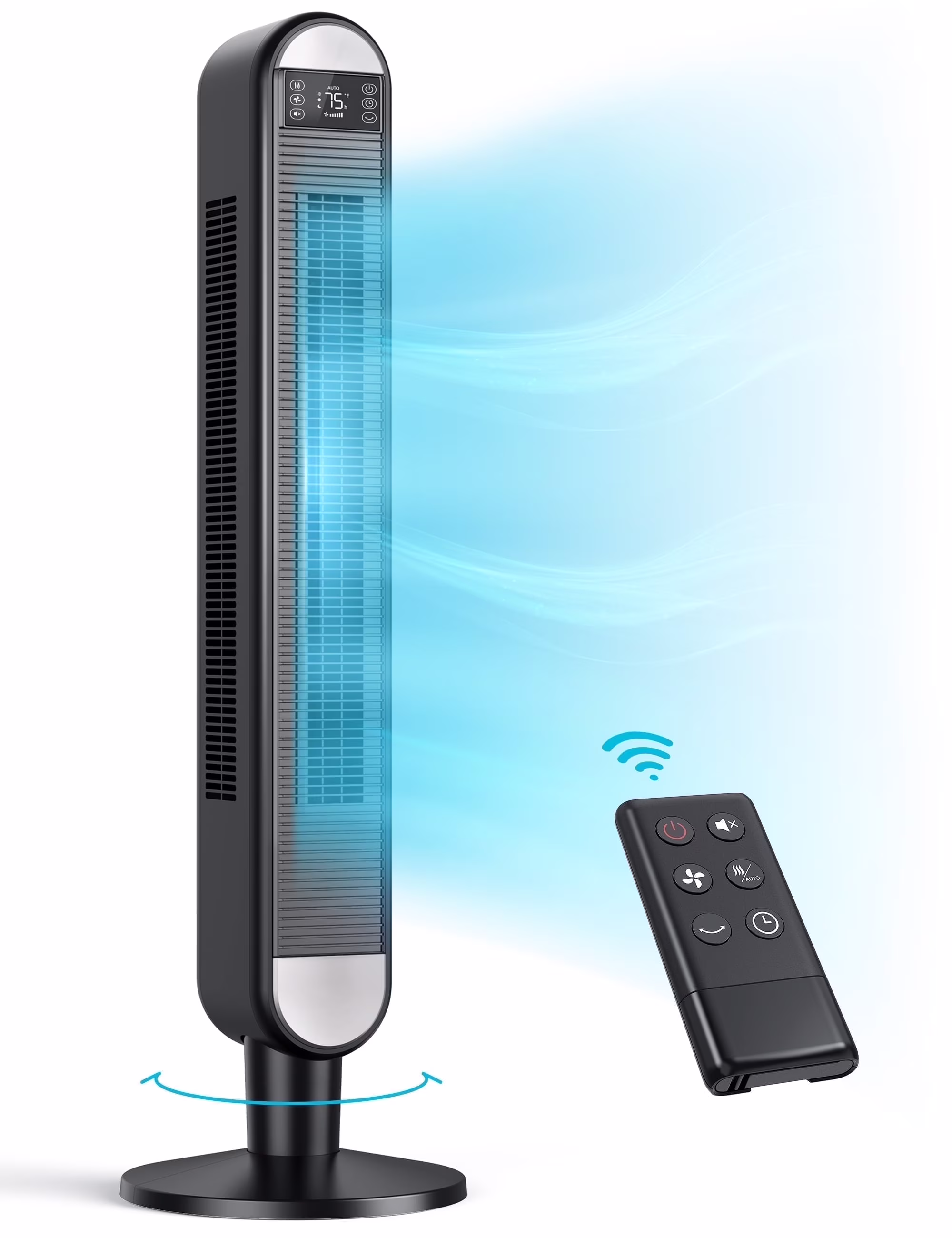 Dreo Tower Fan for Home, 42" Standing Fan with Remote, 90�� Oscillating Fan for Indoors, 34dB Quiet Bedroom Fans, 6 Speeds, 4 Modes, 12H Timer, Bladeless Fan with LED Display, 26 ft/s High Velocity(Black)