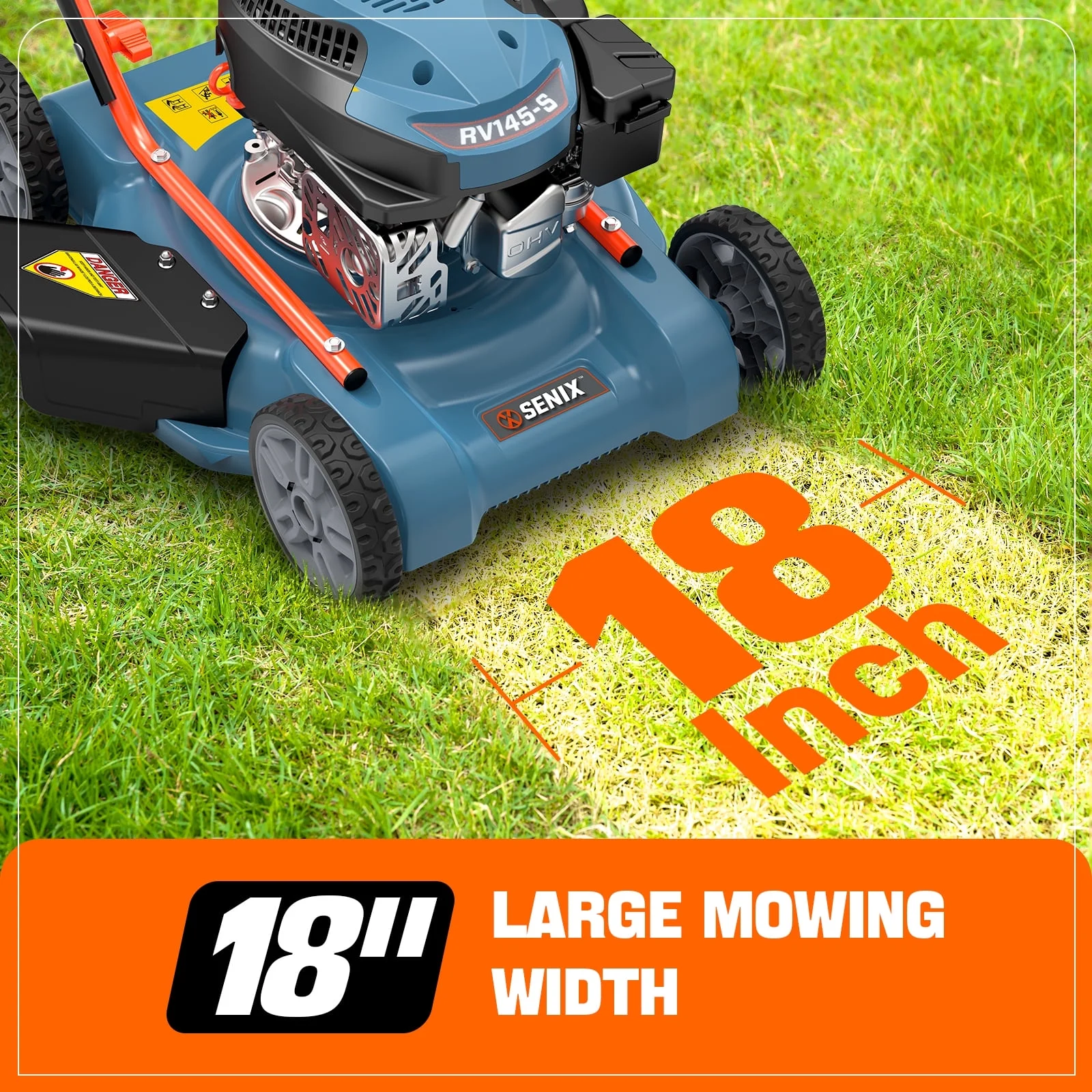 Gas Lawn mower, 18in Cutting Blade / 19in Cutting Deck, 144cc 4-Cycle Engine Push Mower with Side Discharge(18 in) - Image 2