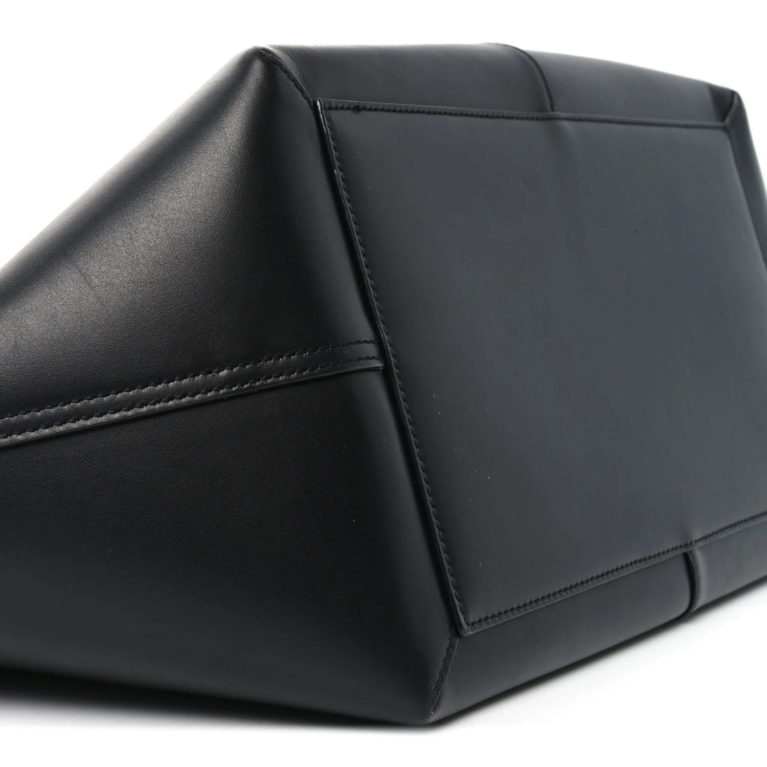 Smooth Calfskin Maxi Trapezoid Shopping Tote Black