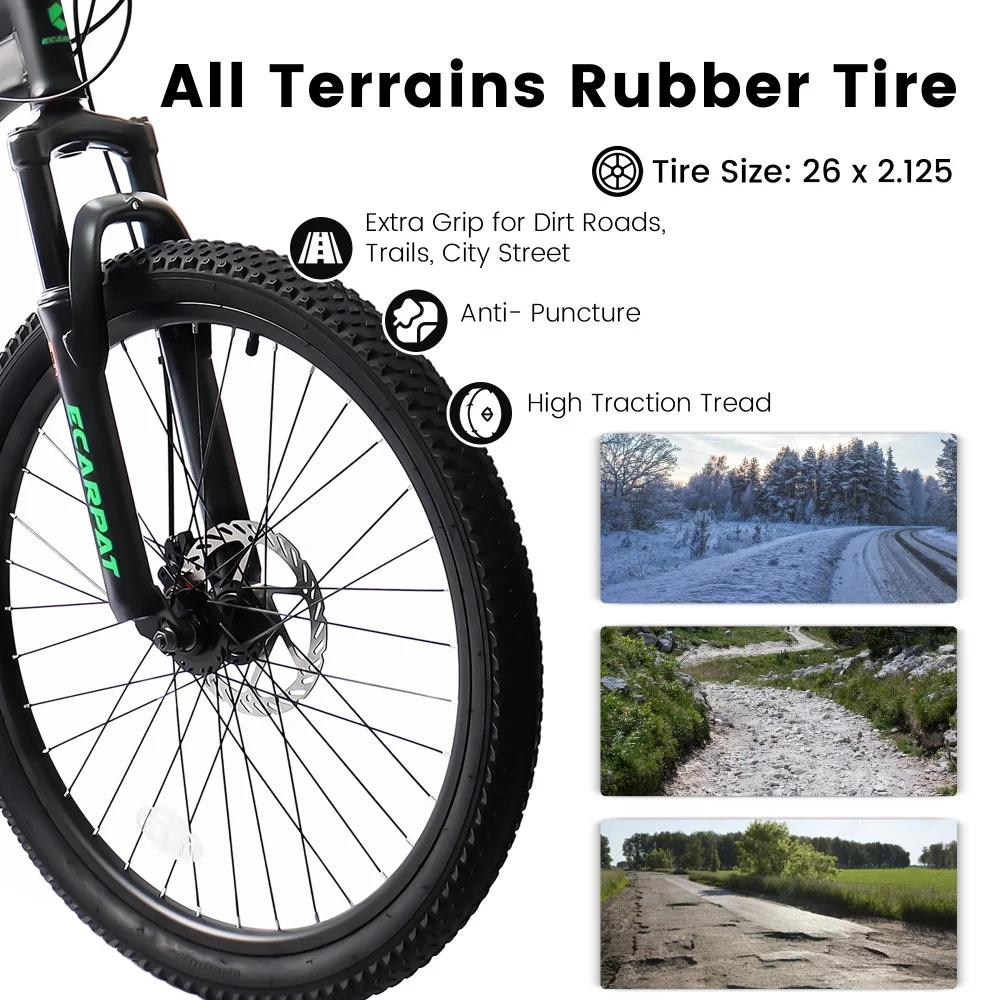 ? Mountain Bike 26 Inch Wheels, 21-Speed Full Suspension Mens Womens Trail Commuter City Mountain Bike, Carbon Steel Frame Disc Brakes Thumb Shifter Front Fork Rear Shock Absorber Bicycles(Green) - Image 5