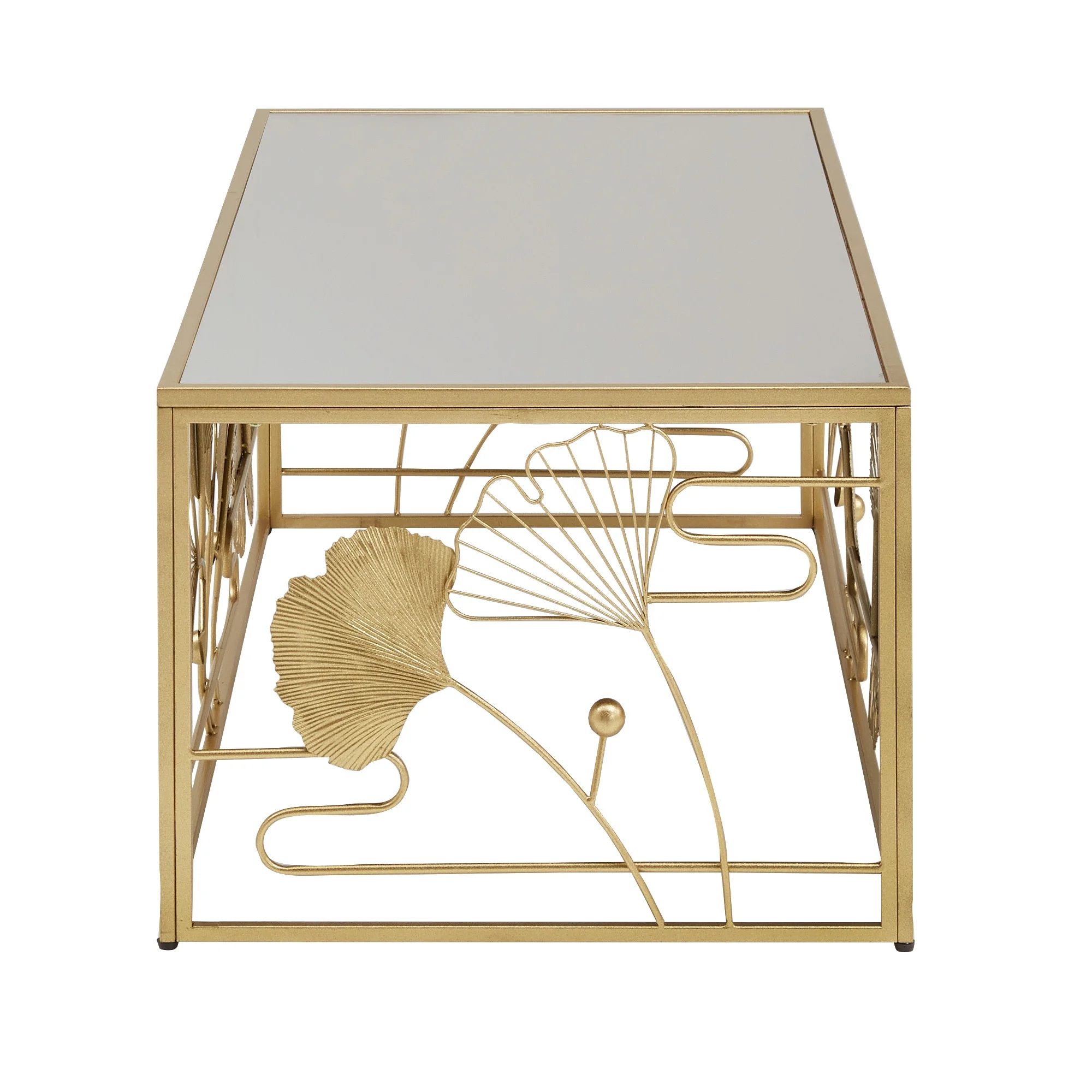 Ditmas Glam Peony and Ginkgo Rectangular Coffee Table with Mirror Top, Gold(Gold) - Image 4