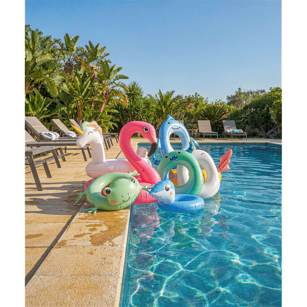 Bouée gonflable licorne Squichy plastique blanc et rose 91x116cm