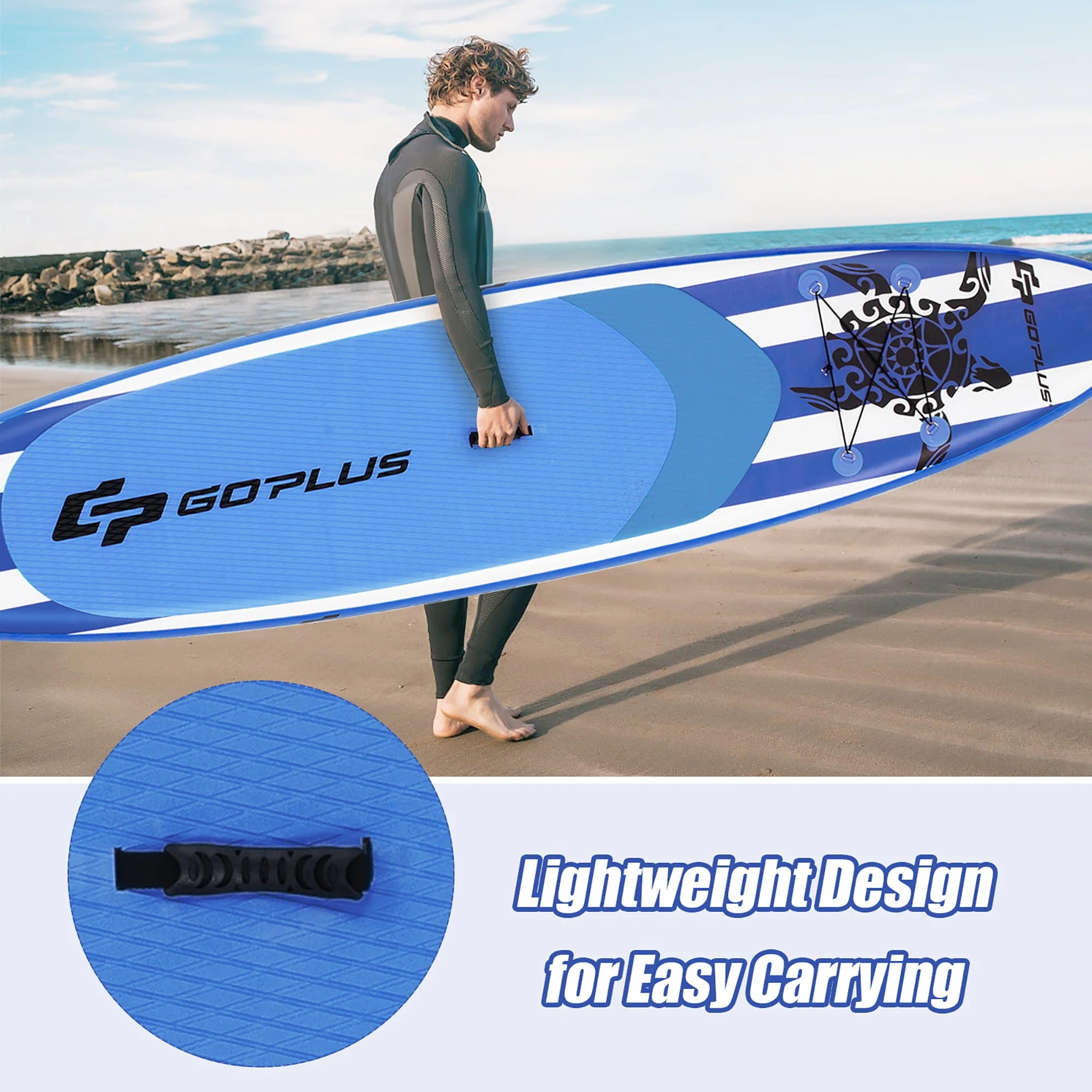 11’ Inflatable Stand Up Paddle Board SUP W/Carrying Bag Aluminum Paddle Navy - Image 9