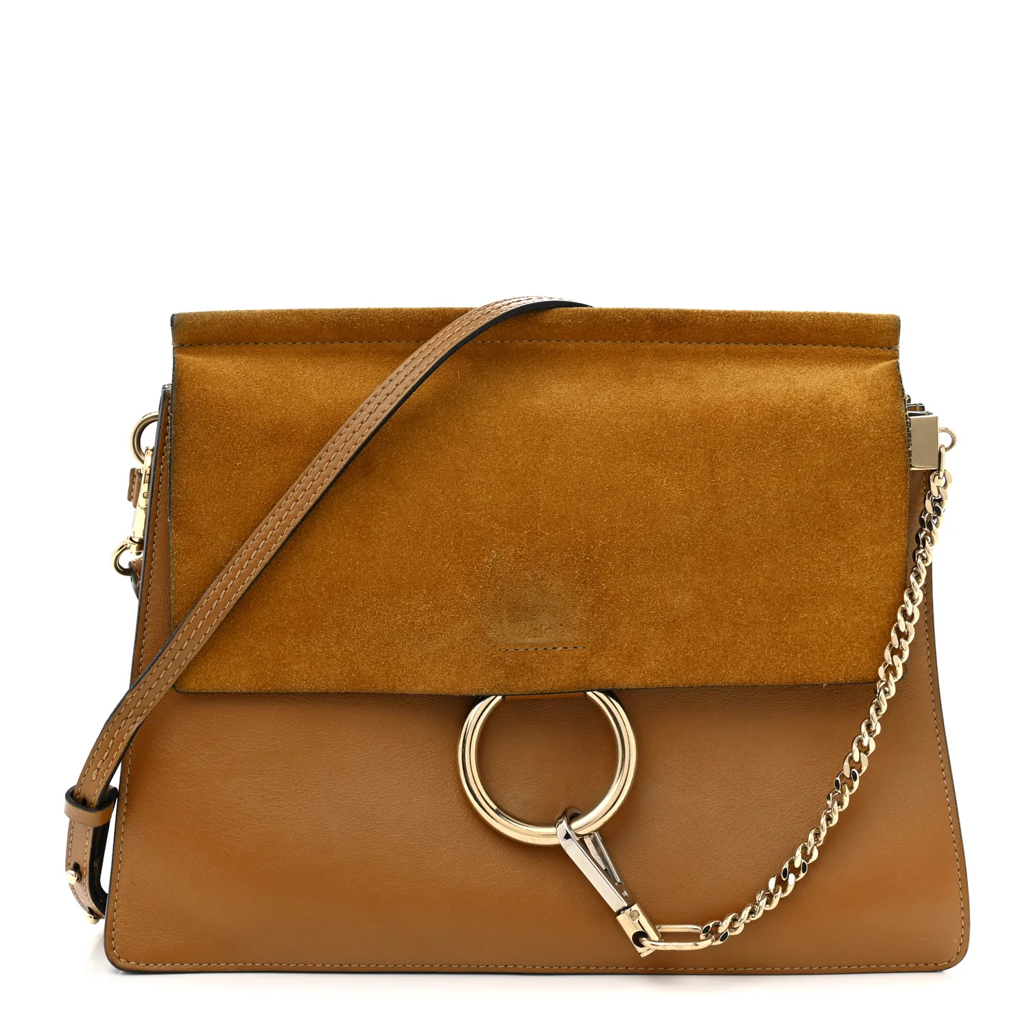 Suede Calfskin Medium Faye Shoulder Bag Mustard Brown