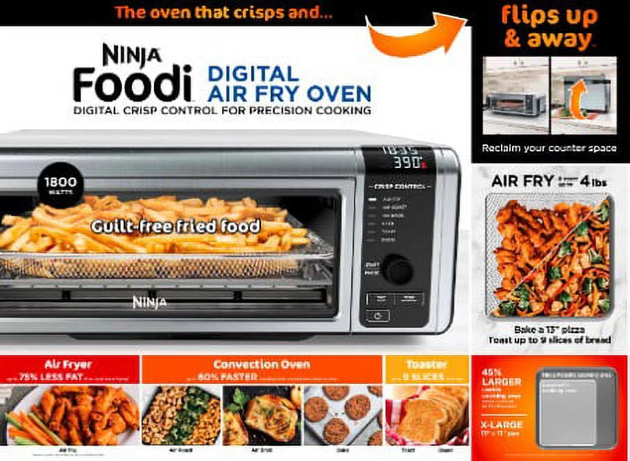 Ninja Foodi 6 - in - 1 Digital Air Fry, Large Toaster Oven, Flip - Away, SP080