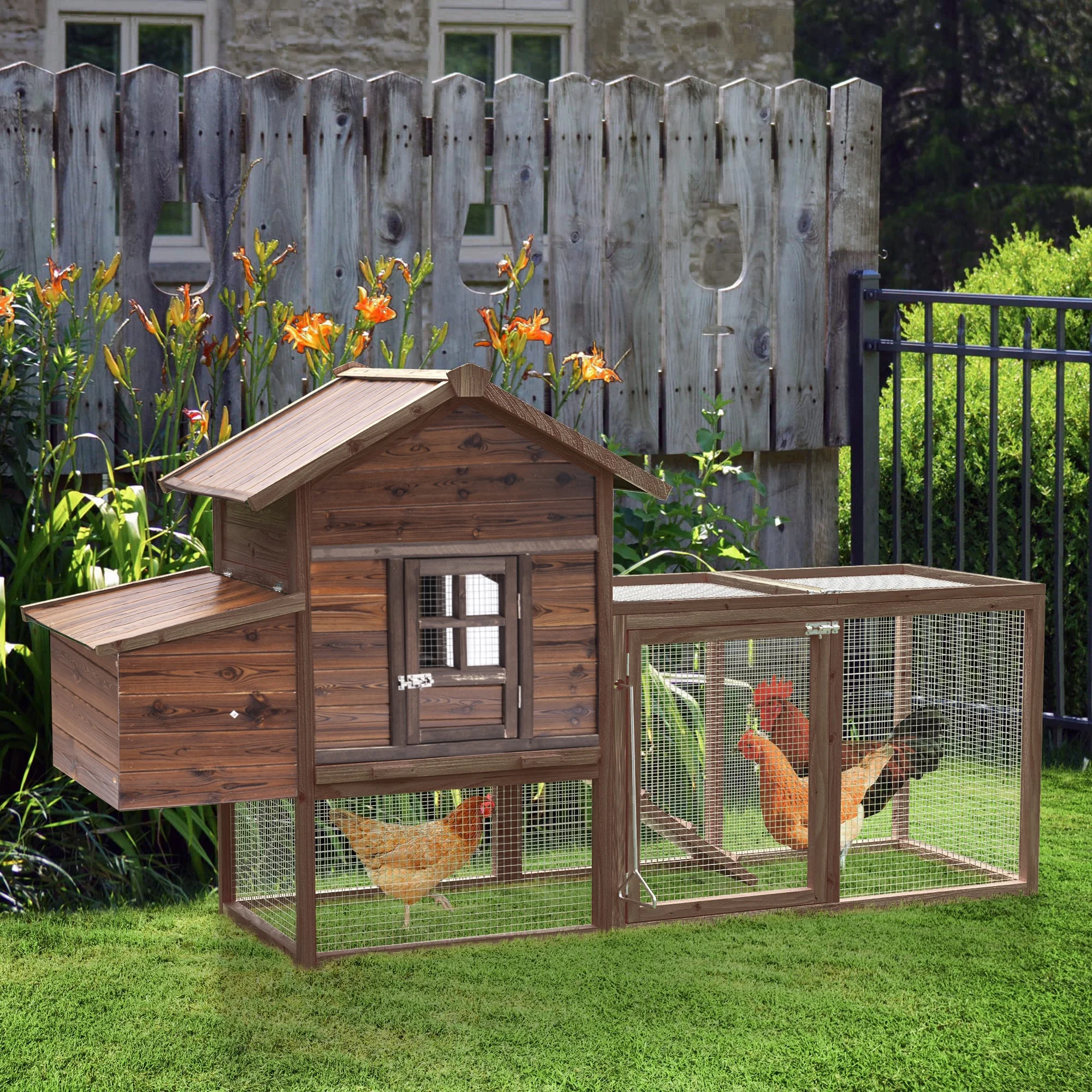 Large Removable Chicken Coop for 4-5 Chickens,with 2 Story Poultry Cage,Nesting Box,Pull Out Trays, Brown(Single/Brown) - Image 8