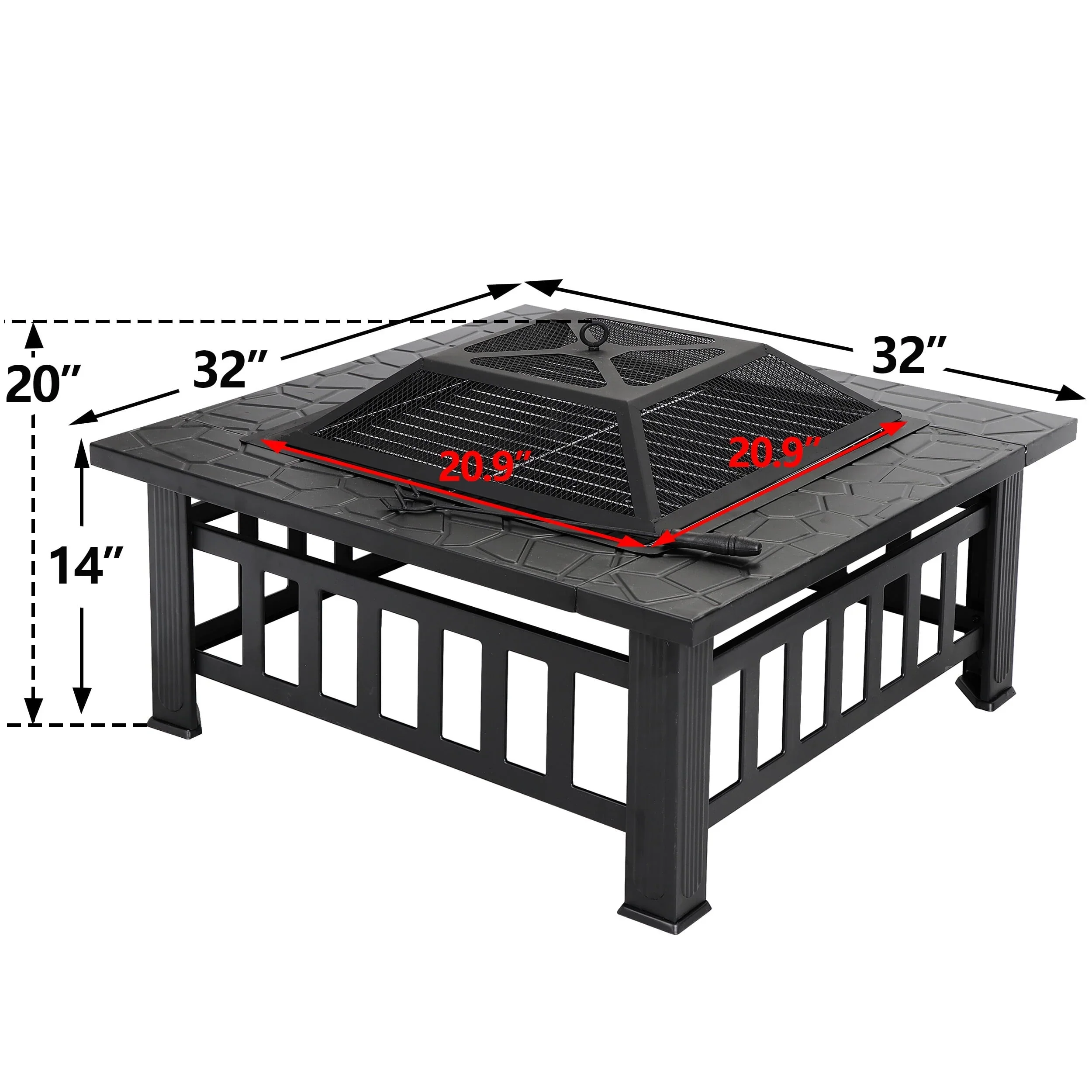 ZENY 32 Outdoor Fire Pit Square Metal Firepit Patio Garden Stove Wood Burning