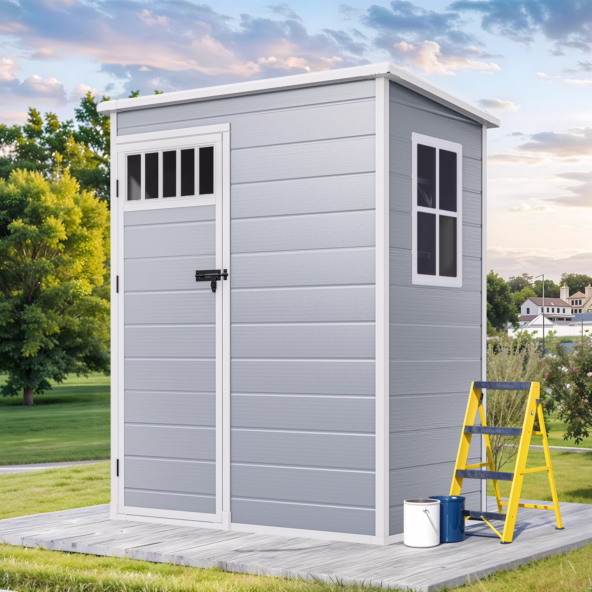 4.6��2.6��6.3 ft Resin Storage Shed with Window, Floor, Plastic Roof, Storage Cabinets for Brooms Vacuum Cleaners fits 65 to 68 inches, Winter Gear Box, Black(Black) - Image 3