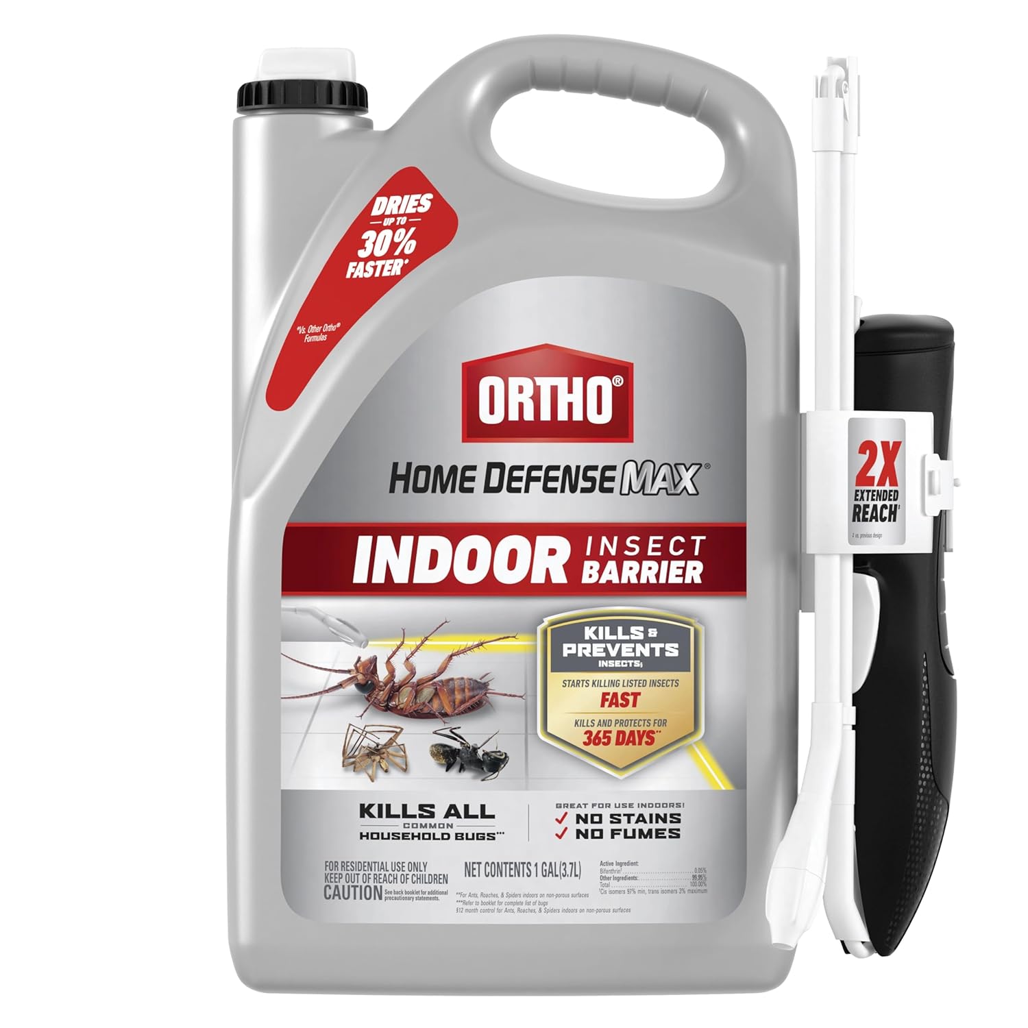 Ortho Home Defense Max Indoor Insect Barrier, Wall, 1 gal| Ready-To-Use Home Bug Killer with Extended Reach Comfort Wand, Kills Ants, Roaches, Spiders, Fleas and Ticks