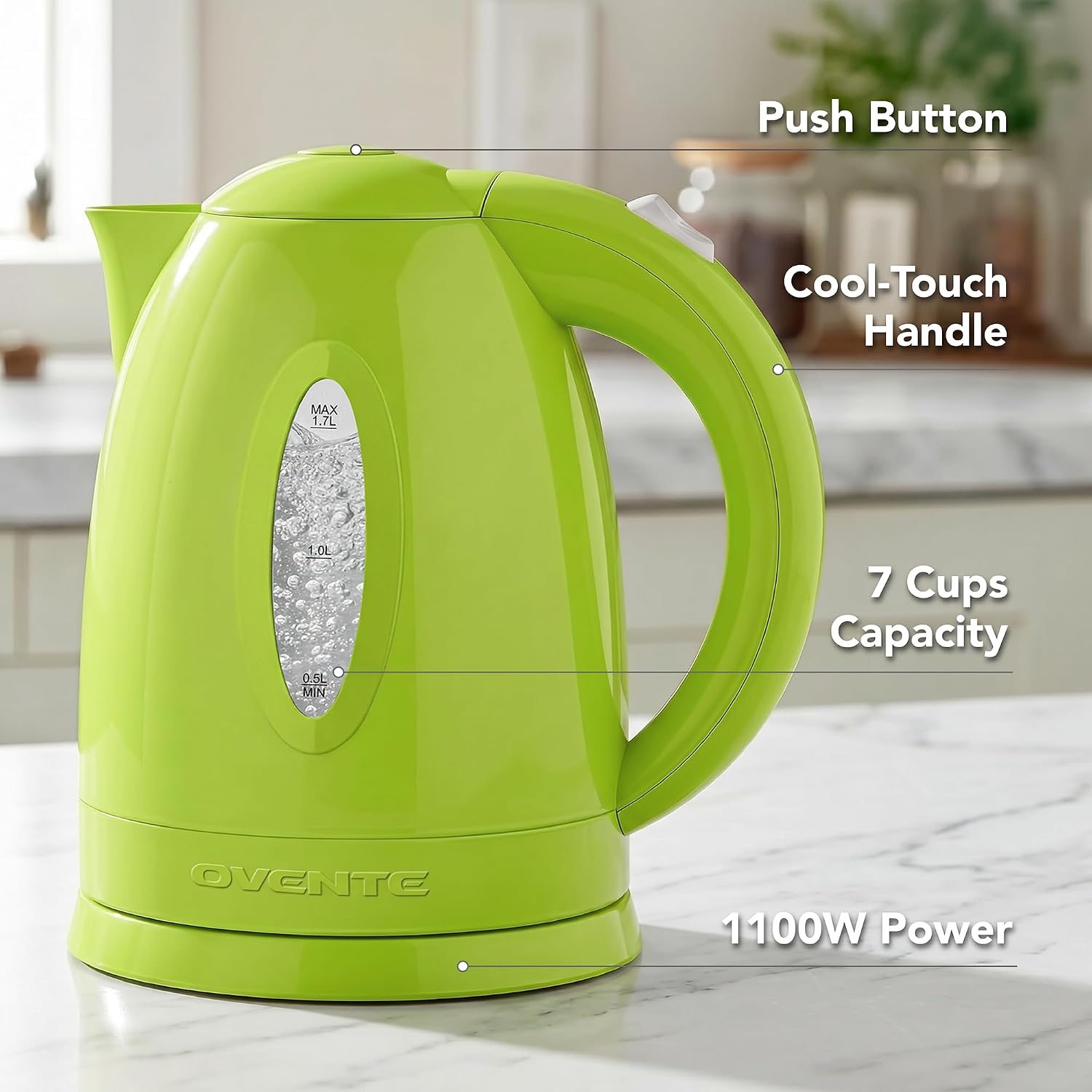 OVENTE 1.7L Electric Tea Kettle, 1100W BPA-Free Water Boiler, Green KP72G