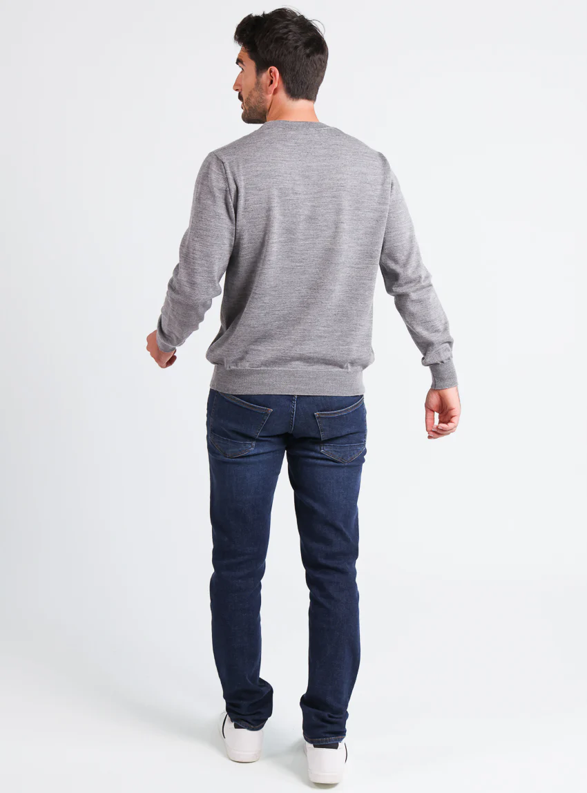 Pull homme col rond laine mérinos Gris Léger