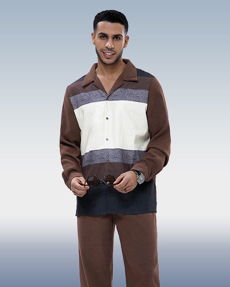 Costume de marche à manches longues en daim marron pour homme Suitmens 028