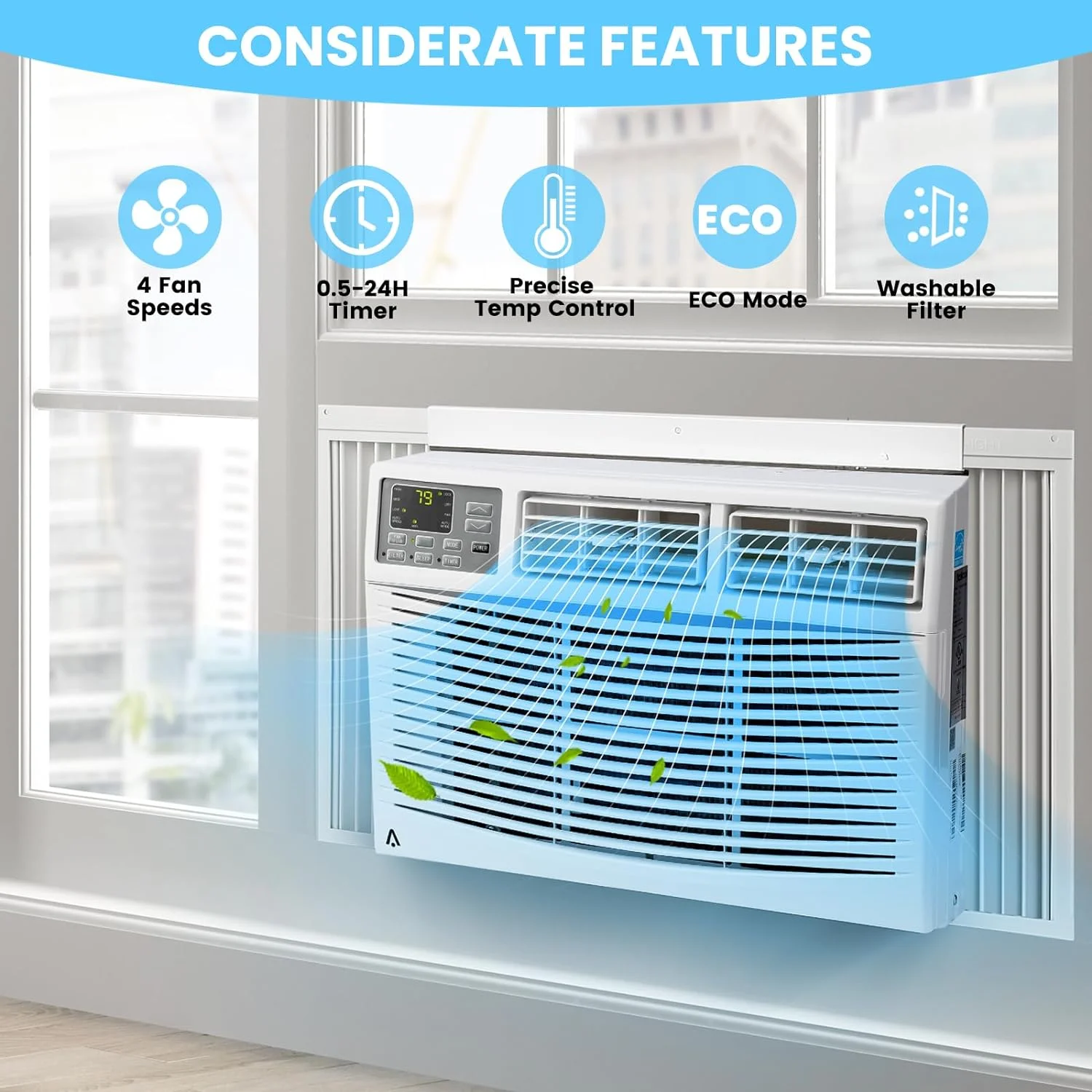 12000btu Window Air Conditioner With Wi-fi Enabled, Remote Control, Cooling Up To 550sq.ft, 115v Wall Mounted Window Ac Units For Rooms, Dehumidifier, Fan, Reusable Filter(12000 BTU) - Image 9