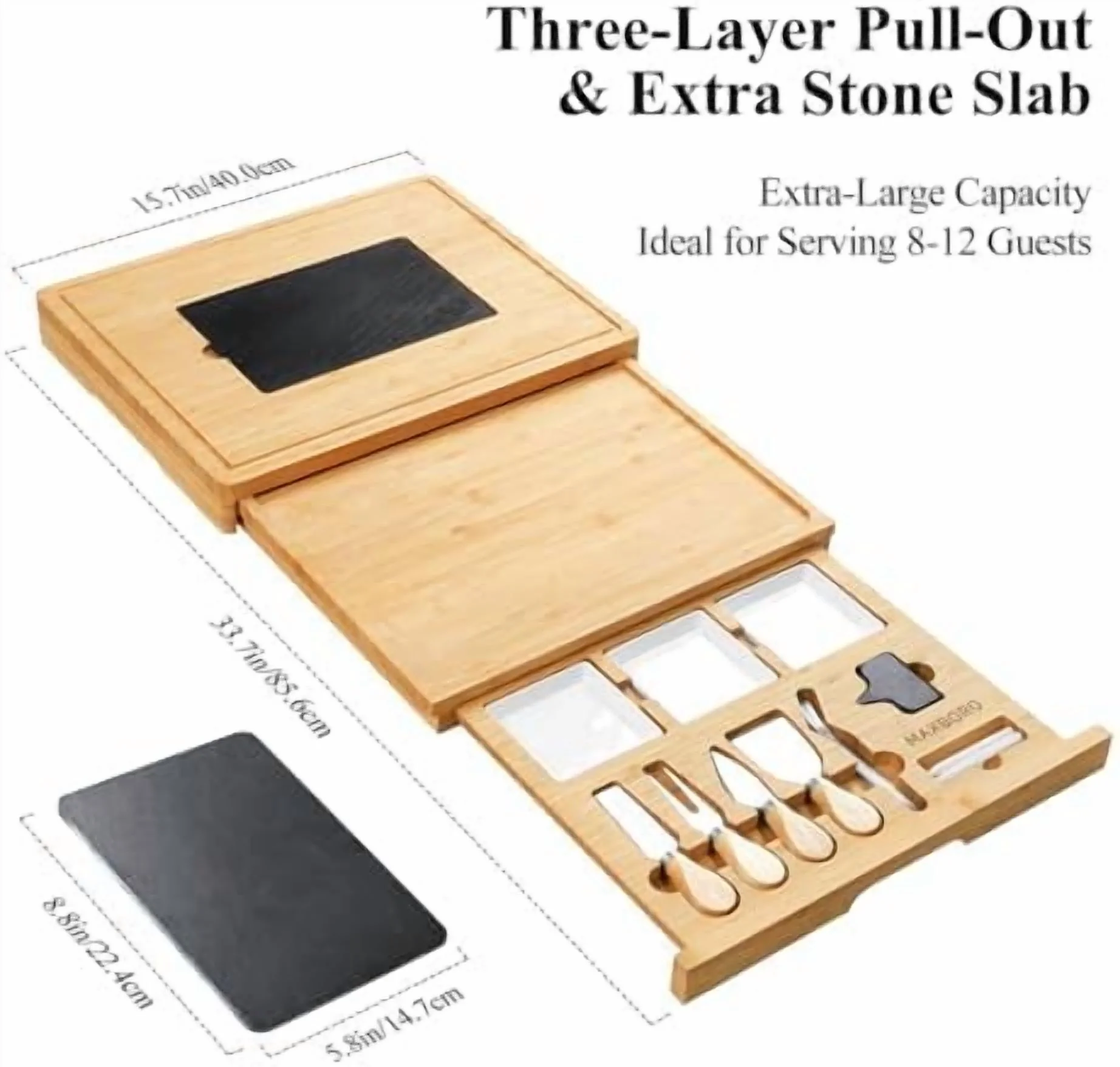 Extra Large 33.7x15.7 in Charcuterie Boards Gift Set, 100% Bamboo Cheese Board and Knife Set, Cool Meat Cheese Platter Tray, House Warming Gifts New Home, Ideas for Women Mom