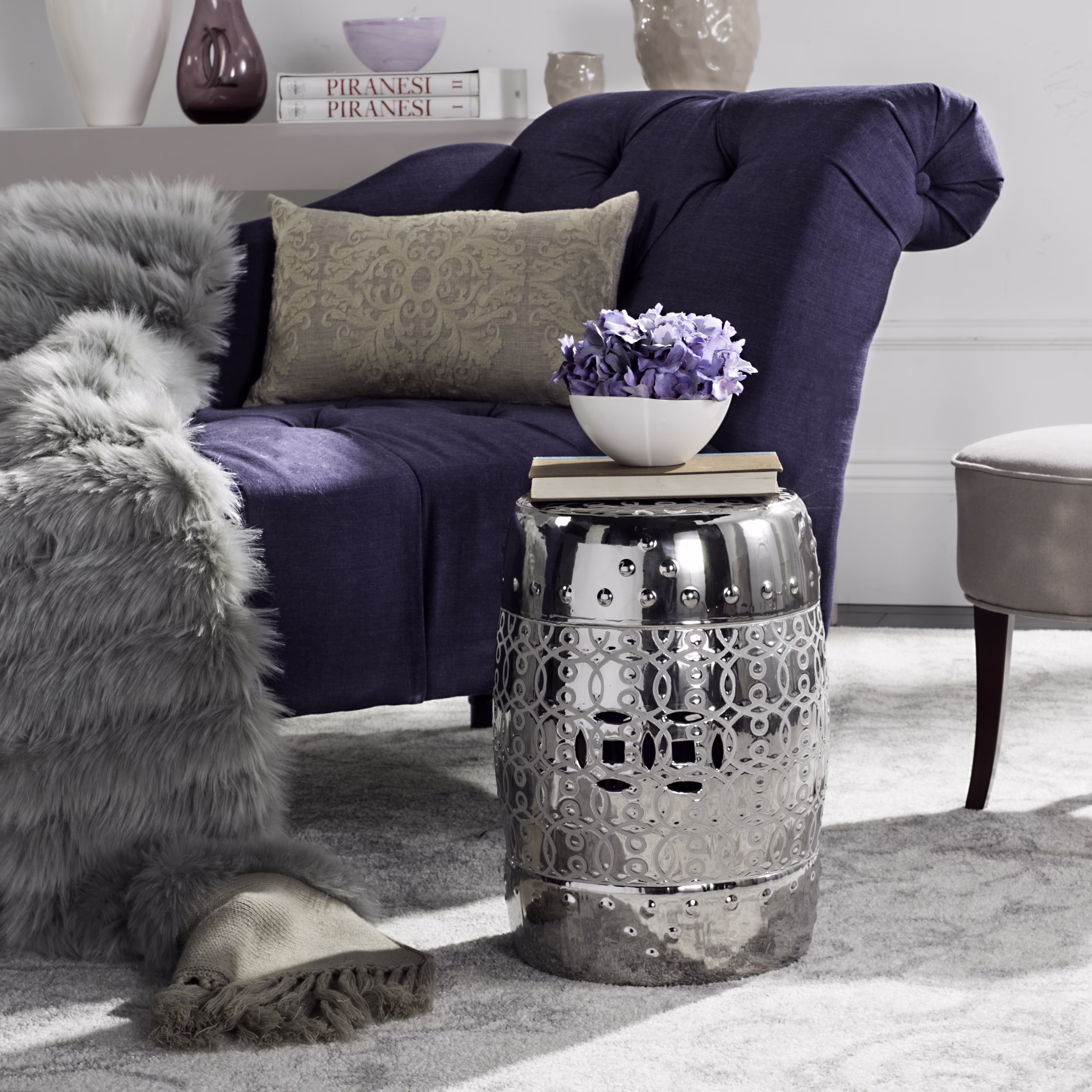 Safavieh Lantana Trellis Indoor/Outdoor Garden Patio Stool, Silver