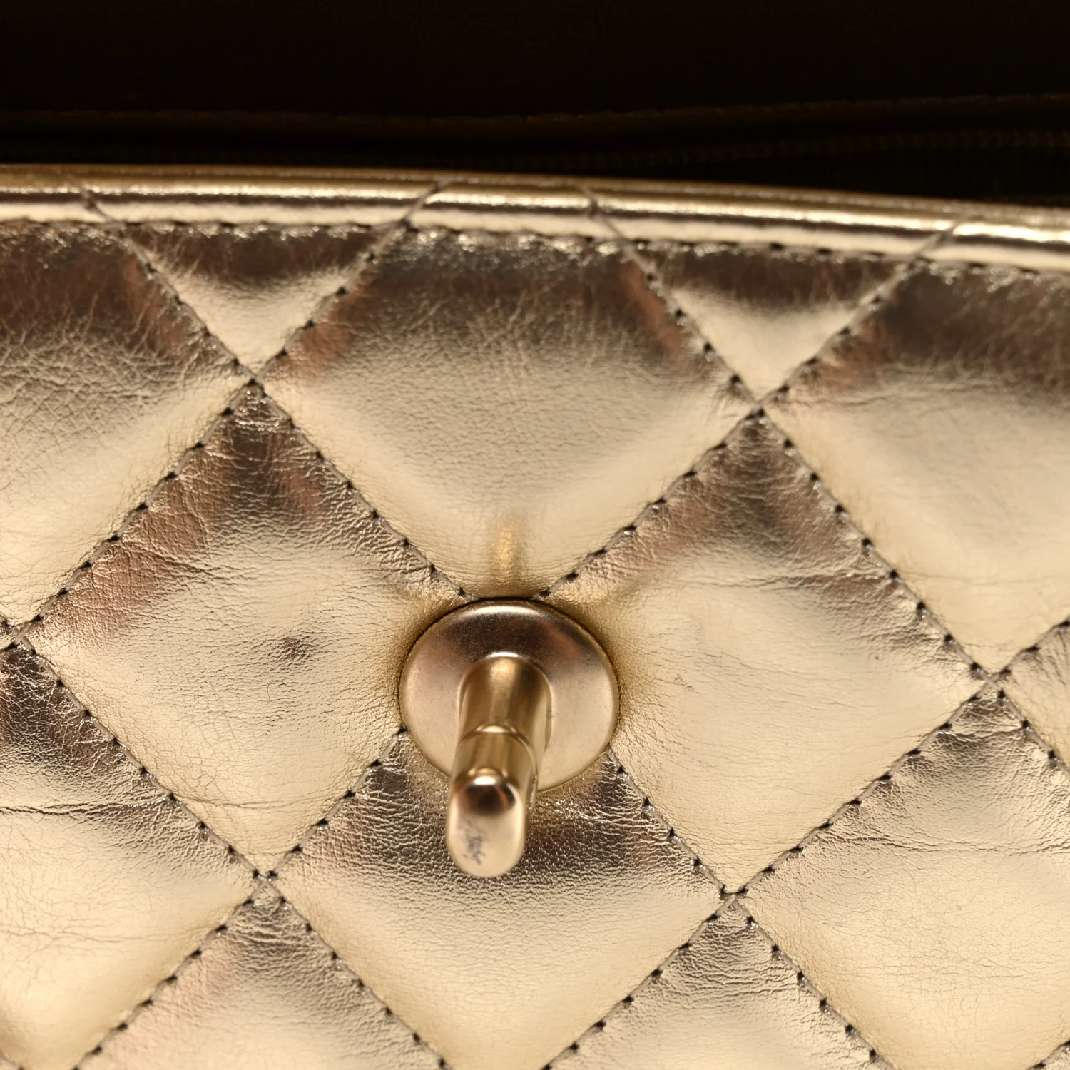 Metallic Shiny Aged Calfskin Quilted Nano Kelly Shopper Gold