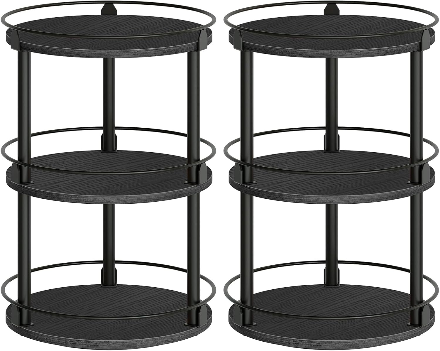 YATINEY Spice Rack, Set of 2 Lazy Susan Organizer, 3 Tier Turntable Organizer for Cabinets, Compact and Versatile, for Kitchen Countertop, Black SR23L2BB
