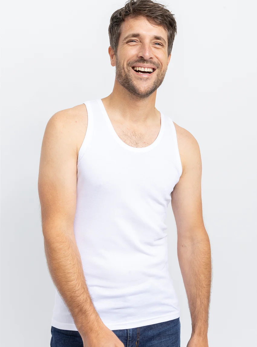 Débardeur fin homme en coton peigné blanc