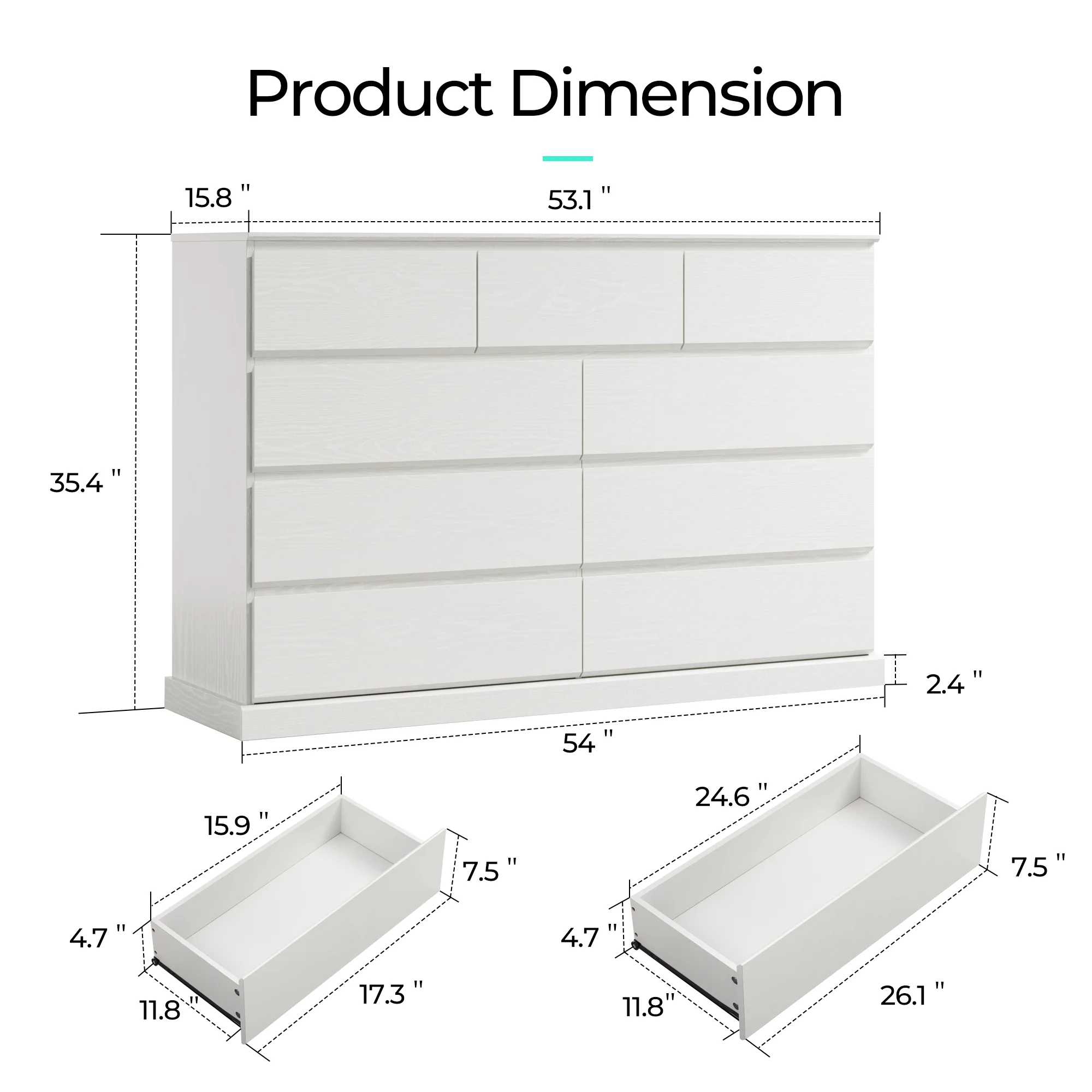 Modern Wood Dressers for Bedroom, Wide Chest of 9 Drawers, White(9 Drawers/White) - Image 2