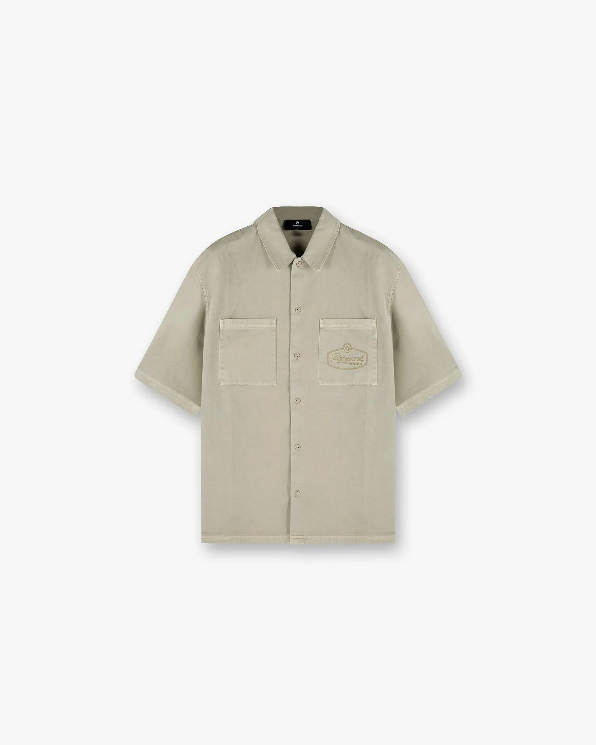 Short Sleeve Cotton Overshirt - Beige