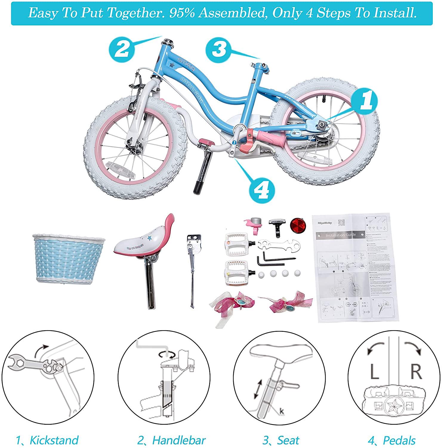 Royalbaby Girls Kids Bike Stargirl 18 In. Bicycle Basket Kickstand Blue Child - S Cycle