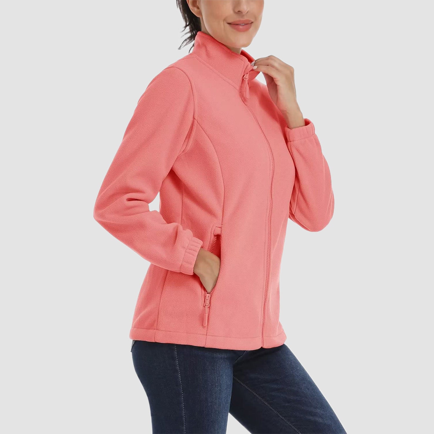 Veste polaire pour femme, douce, chaude, à fermeture éclair intégrale et manches longues avec 2 poches zippées, idéale pour l'hiver.
