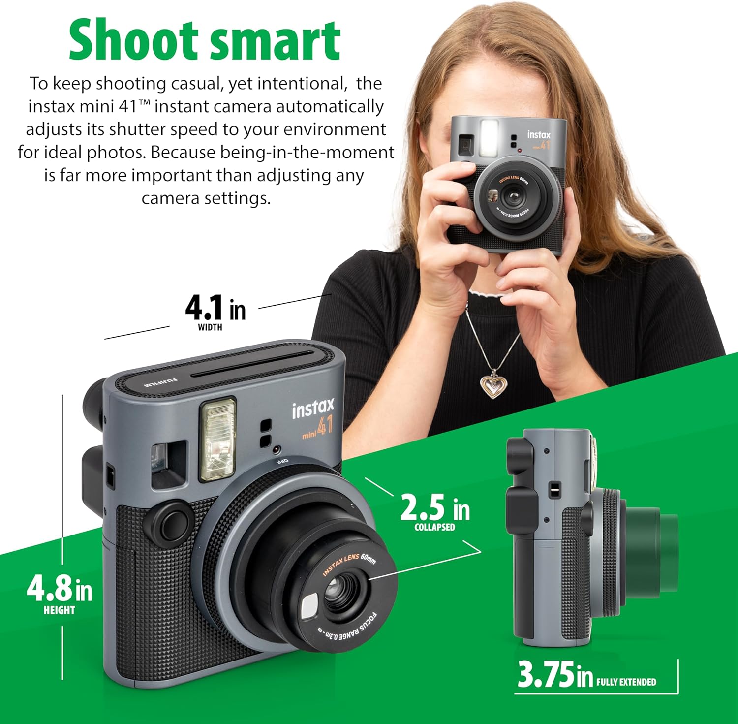 Fujifilm Instax Mini 41 Instant Film Camera Black + 20 Instax Instant Film Prints Bundle