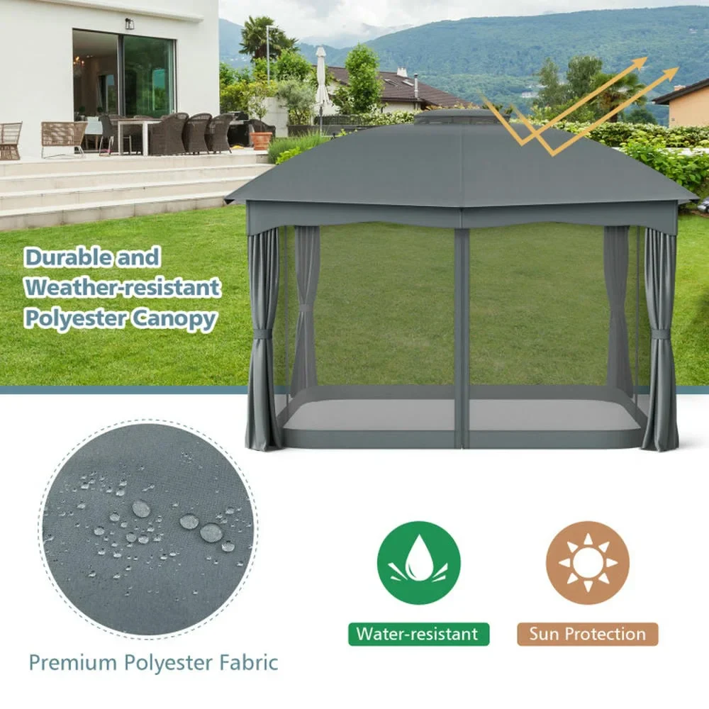 GVN Patio Garden Pergola, Pergola Canopy,12 x 10 Feet Canopy Double Vented Heavy Duty Steel Gazebo-Gray