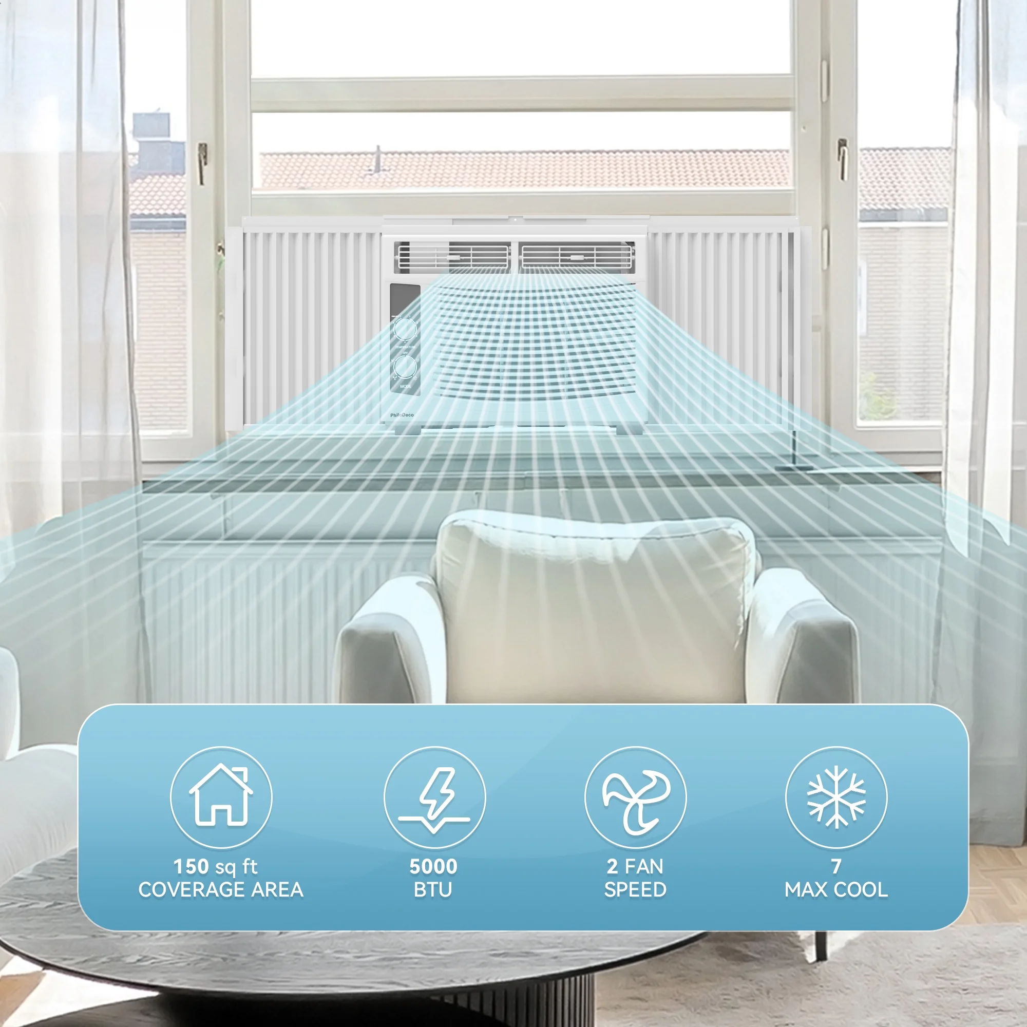 5000 BTU Window Air Conditioner Easy Cool Capable of Cooling Up to 150 sq ft. 2 Fan Speeds, 4-Way Air Direction, Mechanical Control, Filter, for Small Room Air Conditioner, Small Ac Unit - Image 3
