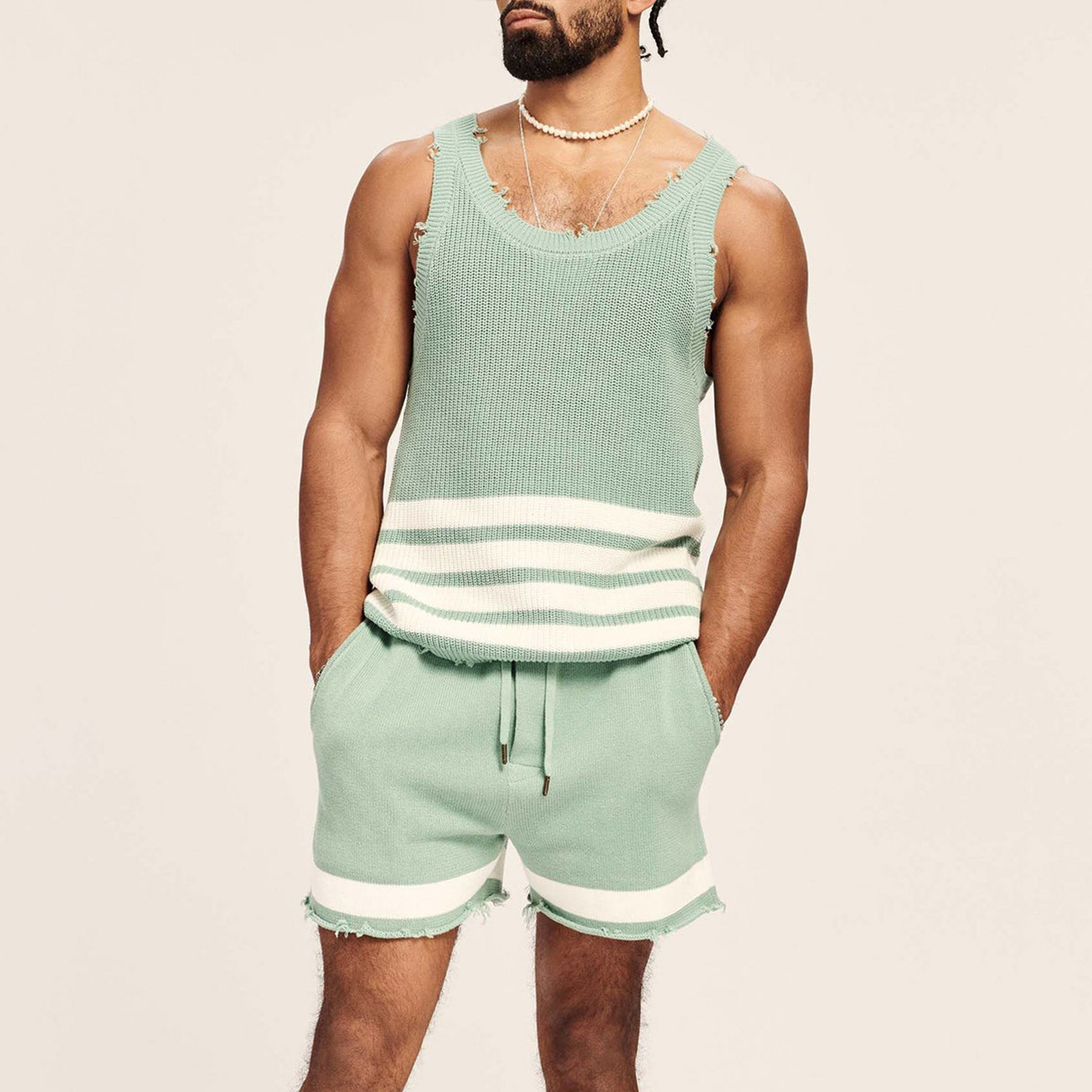 Ensemble short de sport sans manches en maille décontractée pour homme Suitmens 02