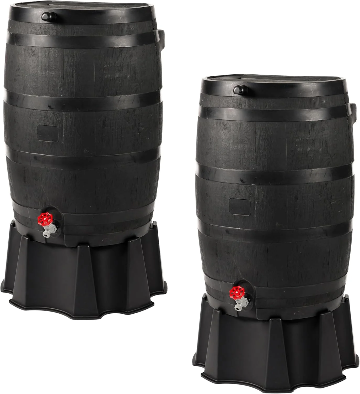 RTS Home Accents 50-Gallon ECO Rain Barrel Made with 100% Recycled Plastic, Flat Back Rain Water Collection Barrel, Black
