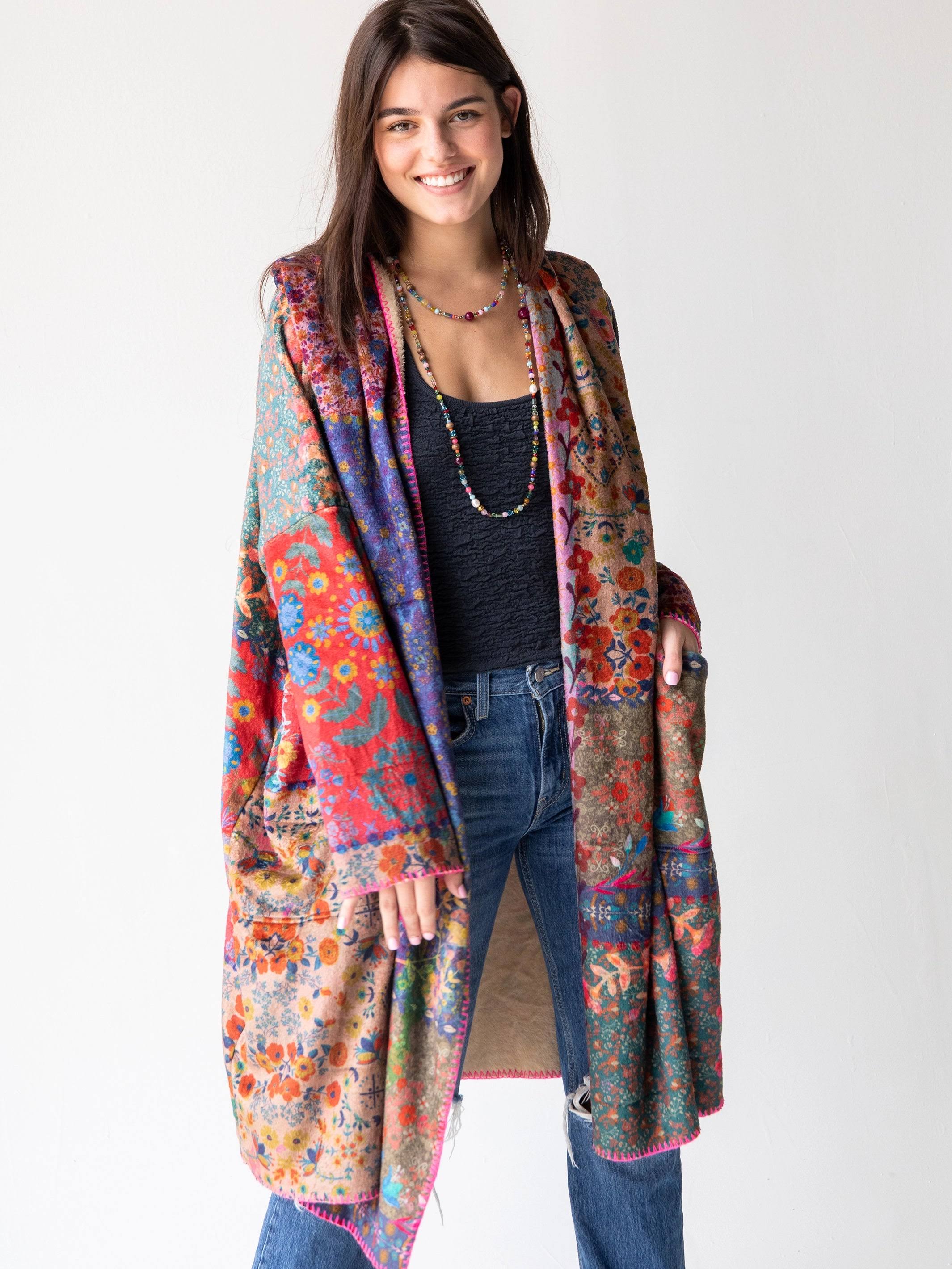 Natural Life Long Blanket Kimono - Vintage Patchwork L/XL