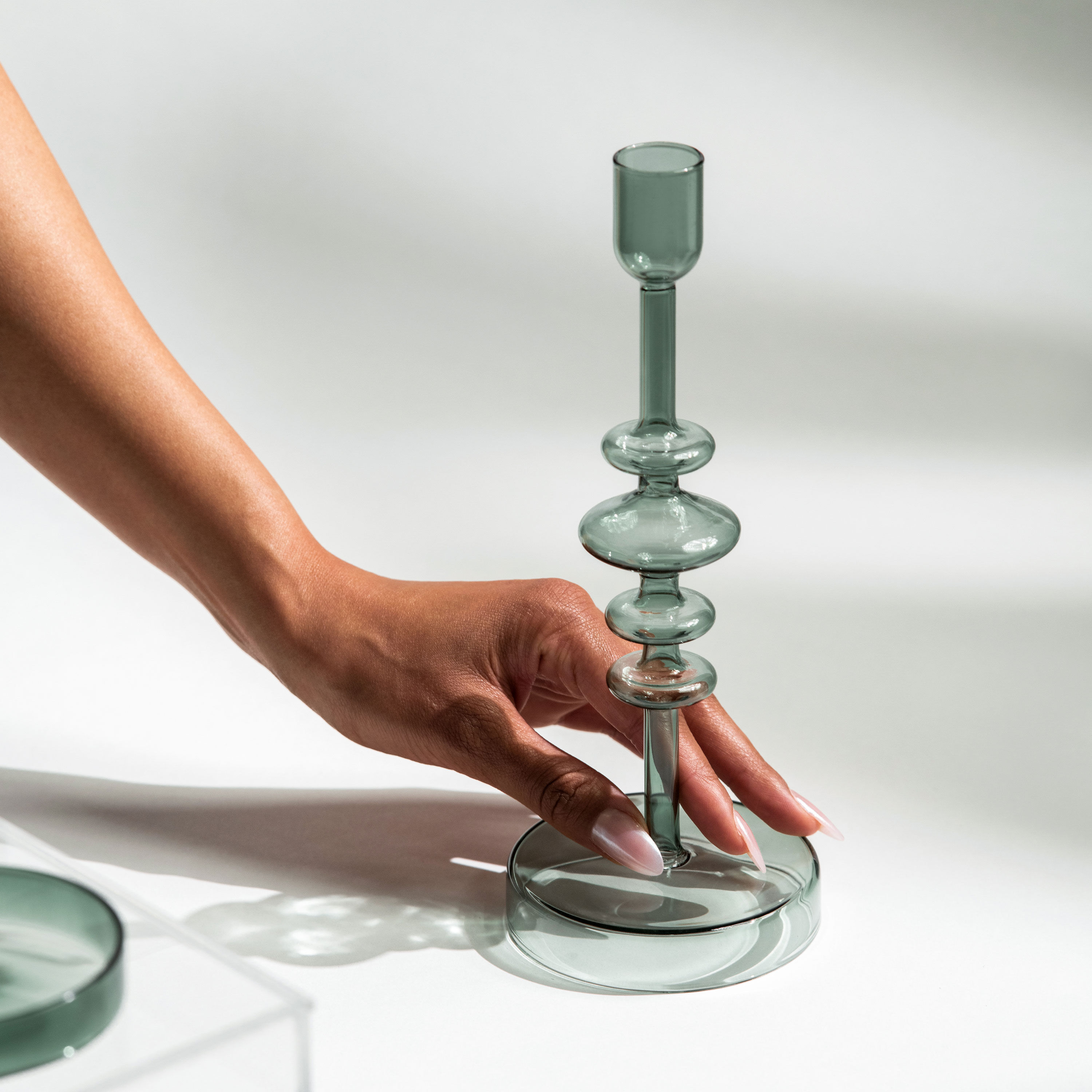 Like Home Candlestick holder - Green, 3.6'' x 3.6'' x 10.7''