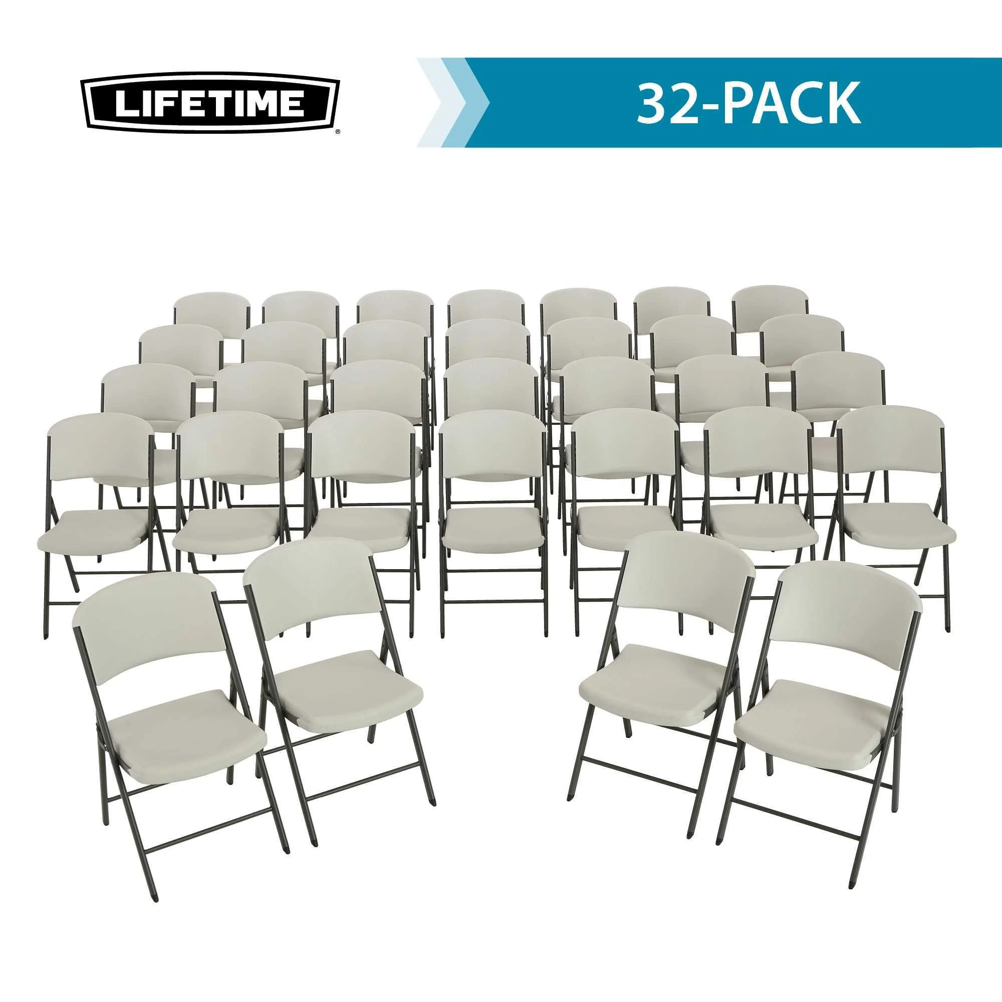 Lifetime 4 60 in Round Folding Tables with 32 Folding Chairs - Almond