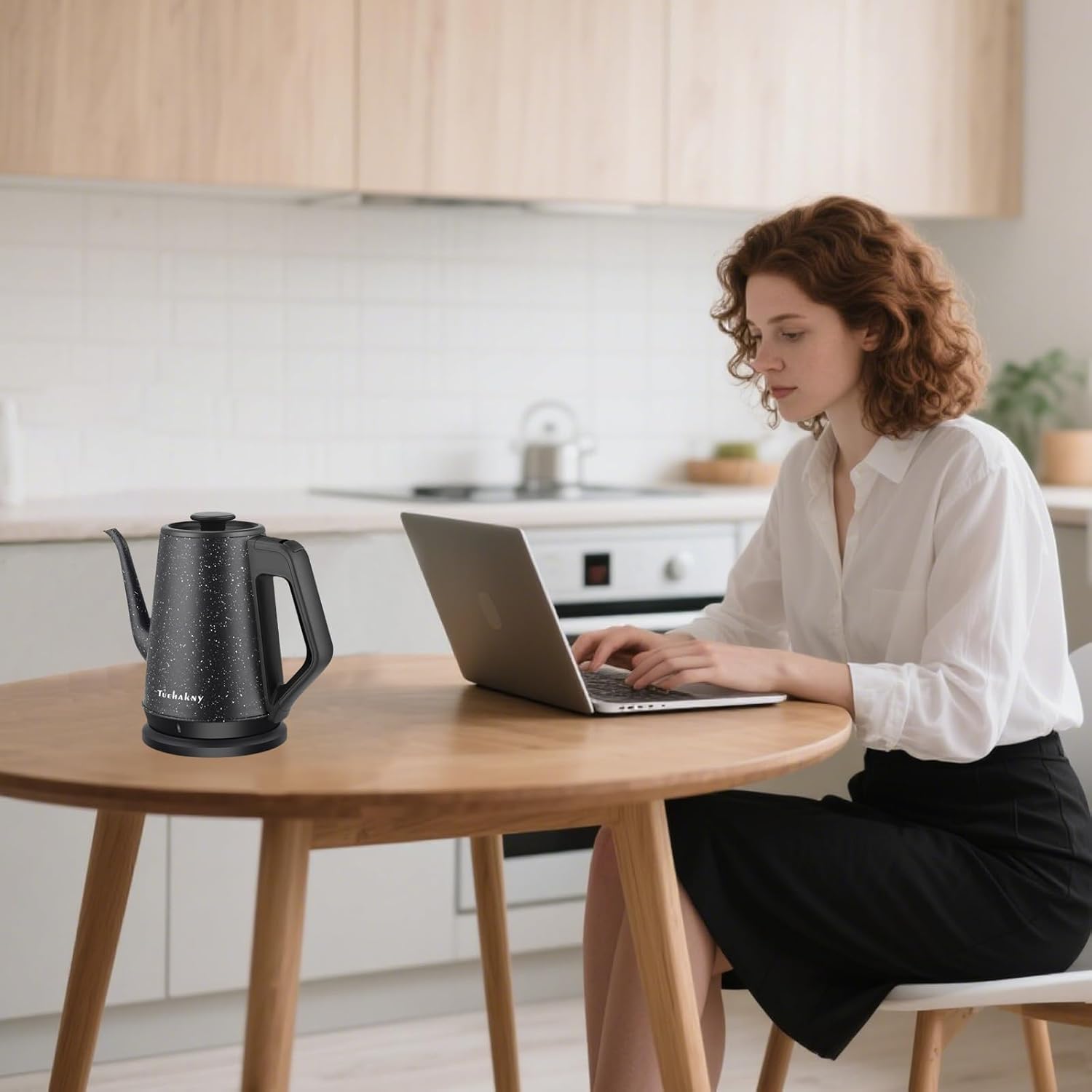 Gooseneck Electric Kettle 1L, 1000W Stainless Steel, Black