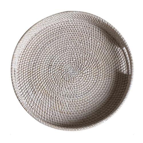 Round Rattan Serving Tray Woven Wicker Trays With Handles For Serving Food, Coffee, Fruits, Desserts, Drinks, Bread, Snack Platters And