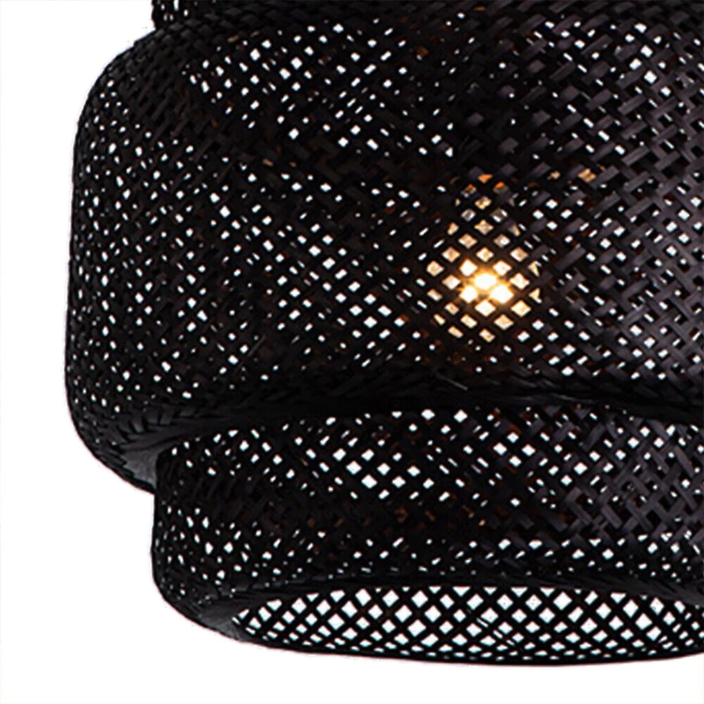 Arturesthome Vintage Chandelie Bamboo Woven Pendant Light Hanging Ceiling Lamp Decor Black