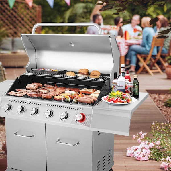 6 - Burner Propane Gas Grill in Stainless Steel with Sear Burner and Side Burner