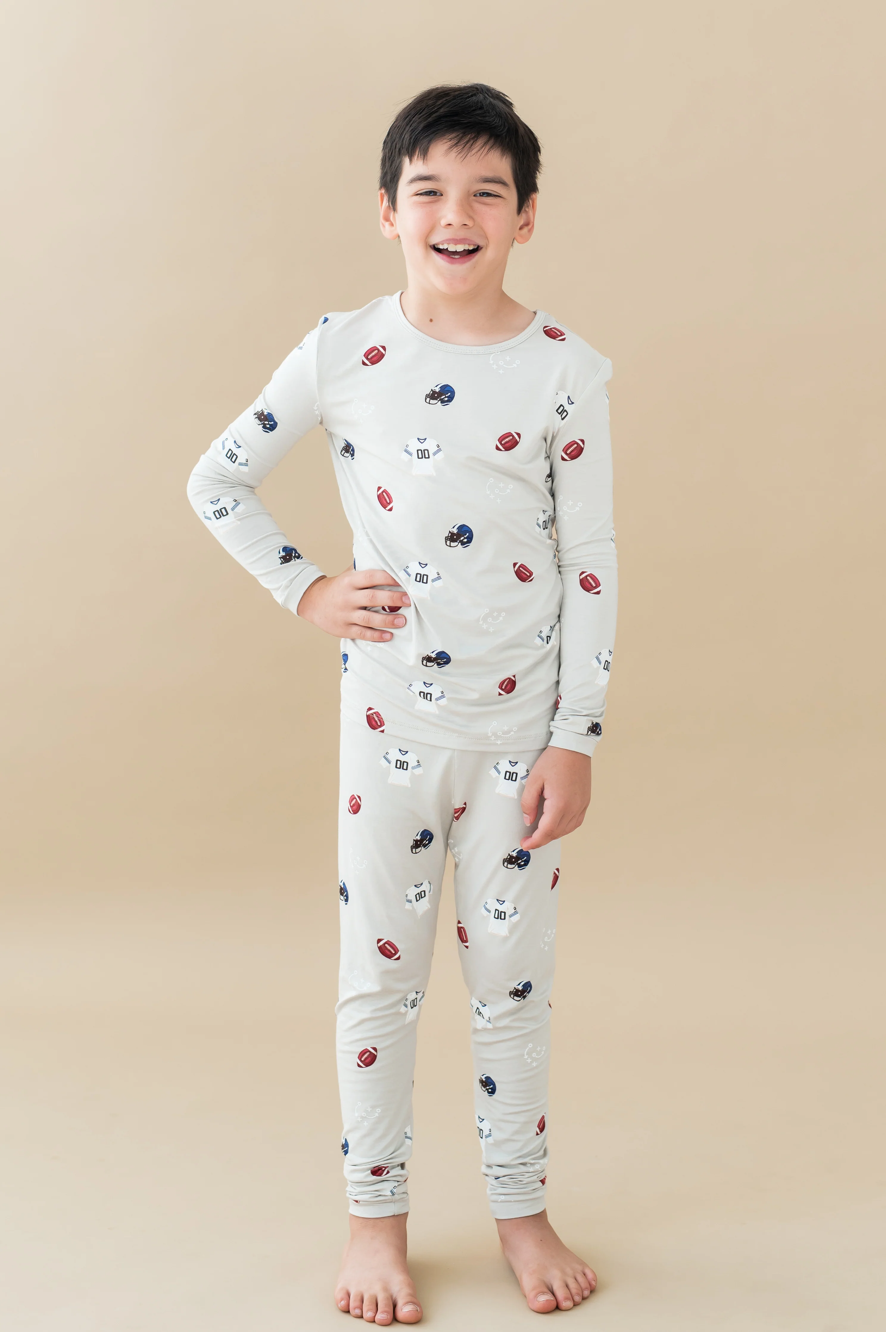 Long Sleeve Pajamas in Vintage Football