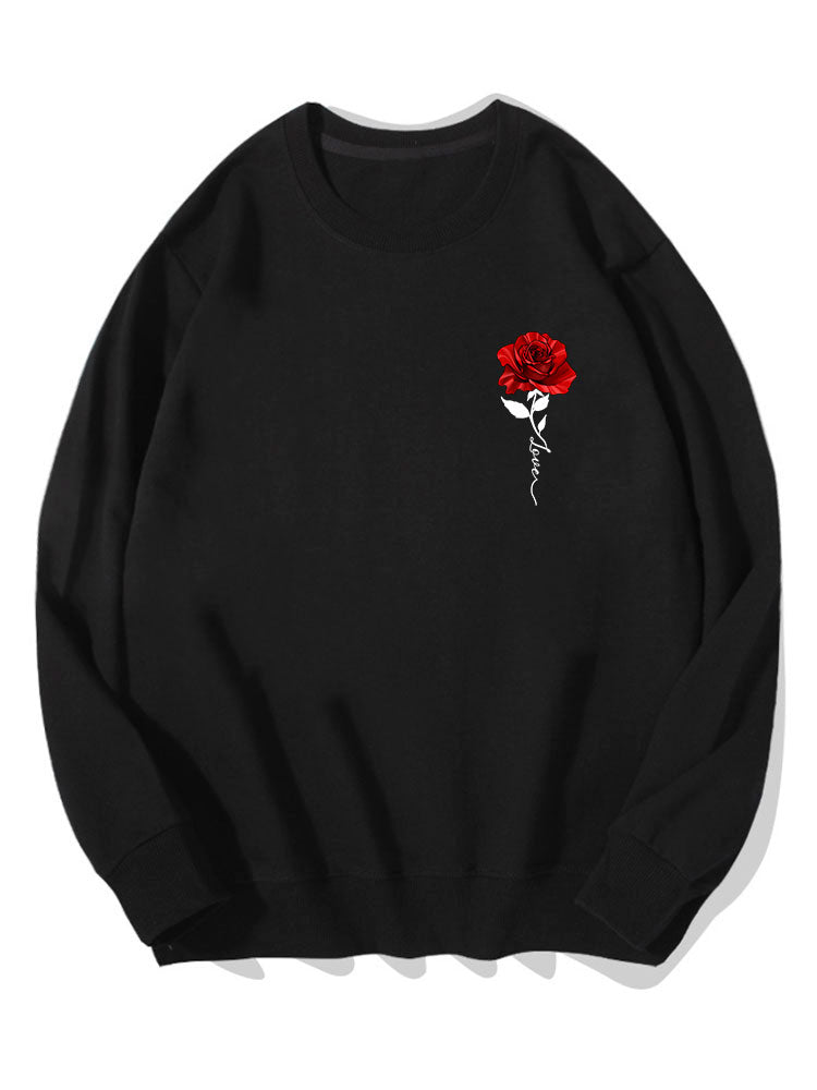 Sweat-shirt en coton à imprimé de roses rouges