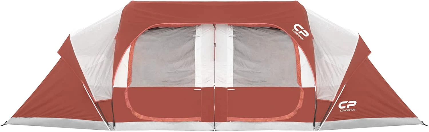 CAMPROS CP Tente 12 personnes, tente familiale 3 pièces, imperméable et coupe-vent avec double-toit, 6 grandes fenêtres en maille, double paroi, montage facile, portable avec sac de transport - 6,10 m x 2,74 m x 183 cm (H)