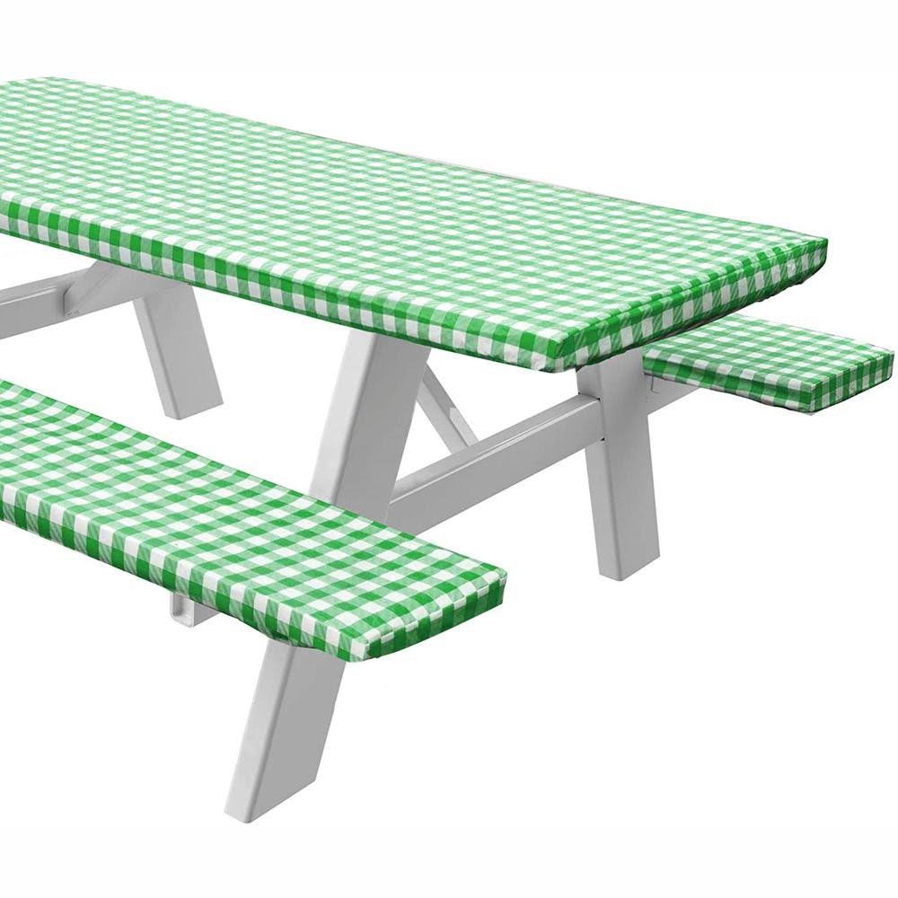 Picnic Tablecover with Bench Covers -Fitted with Elastic, Vinyl with Flannel Back, Fits for Table 30