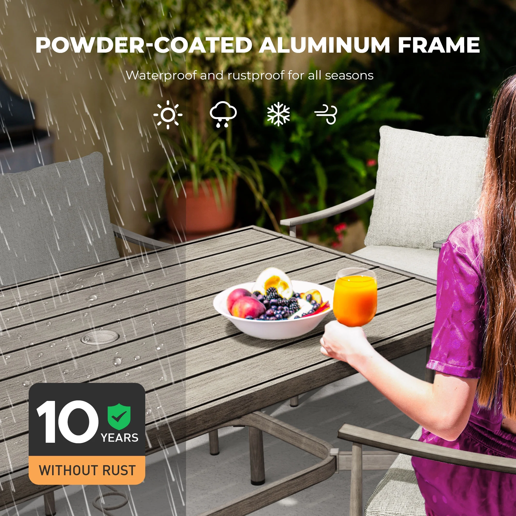 7-Piece Outdoor Dining Set for 6, Aluminum Patio Dining Set Includes 6 Dining Chairs and 1 Large Rectangular Table with Umbrella Hole, Patio Furniture Set for Lawn, Porch, Backyard, Grey(7PCS / Leg Chair/Gray) - Image 8