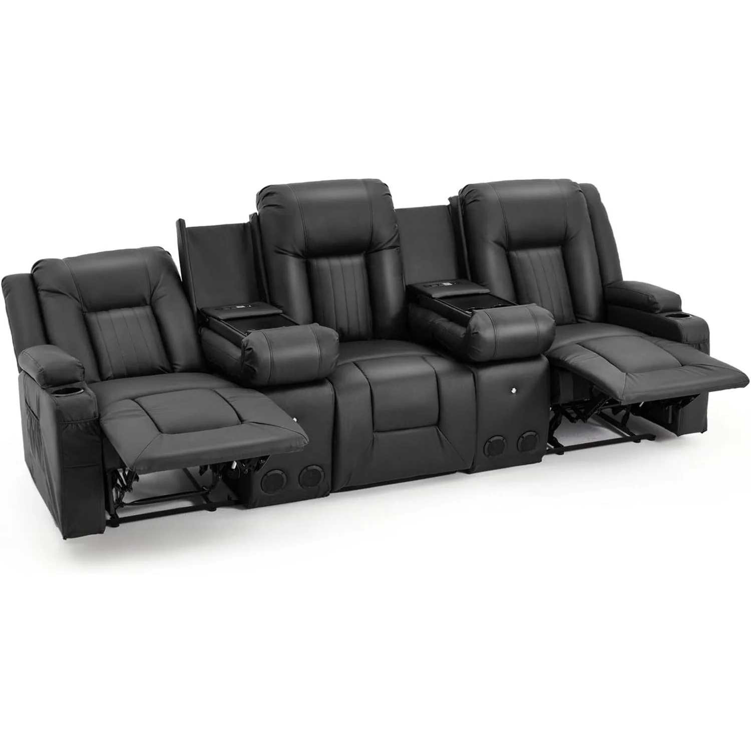 AECOJOY 3 Seater Recliner Sofa with 2 Console&Bluetooth Speakers, Black